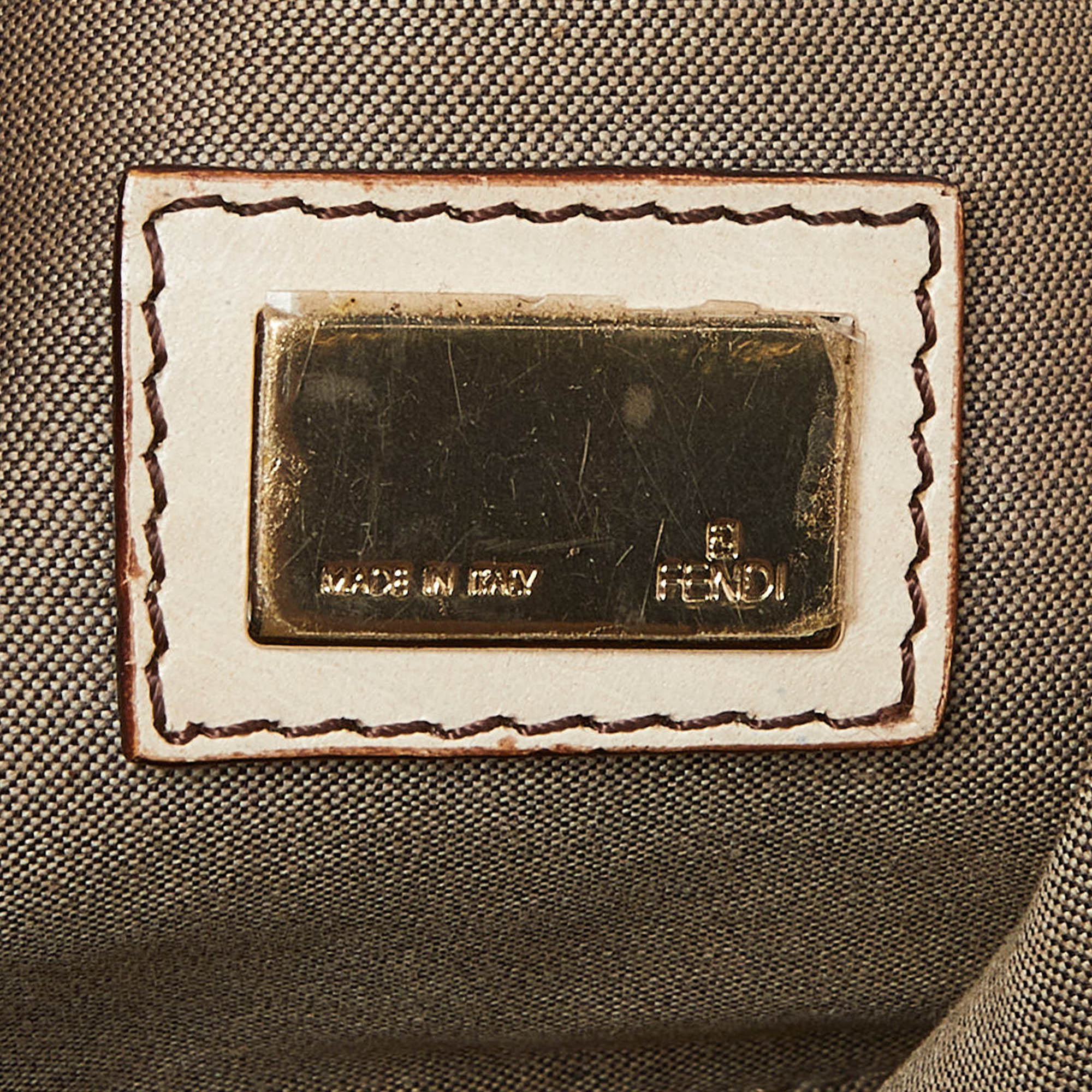 Fendi Beige Zucchino Fabric And Leather Logo Flap Bag