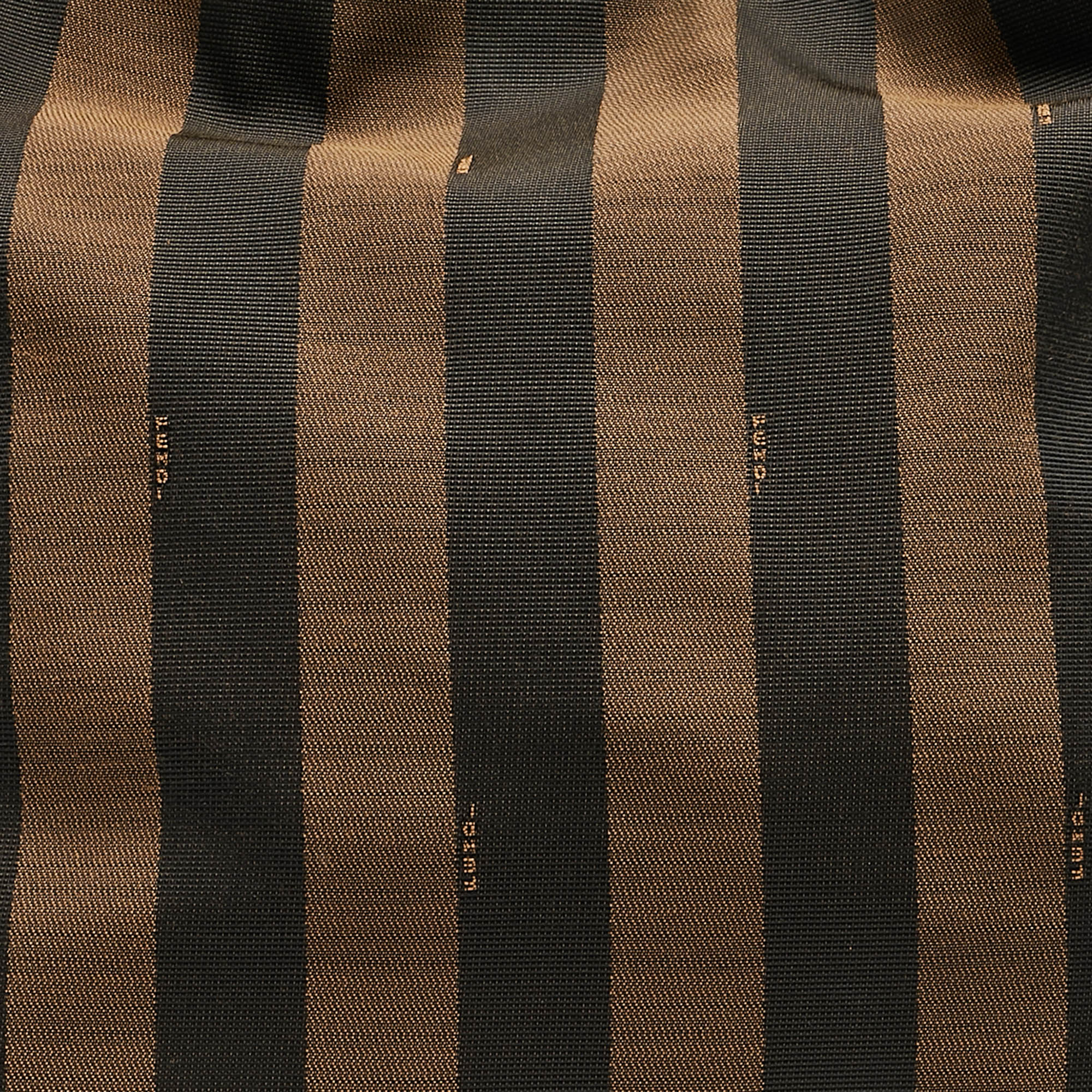 Fendi Tobacco/Black Pequin Stripe Canvas Hobo