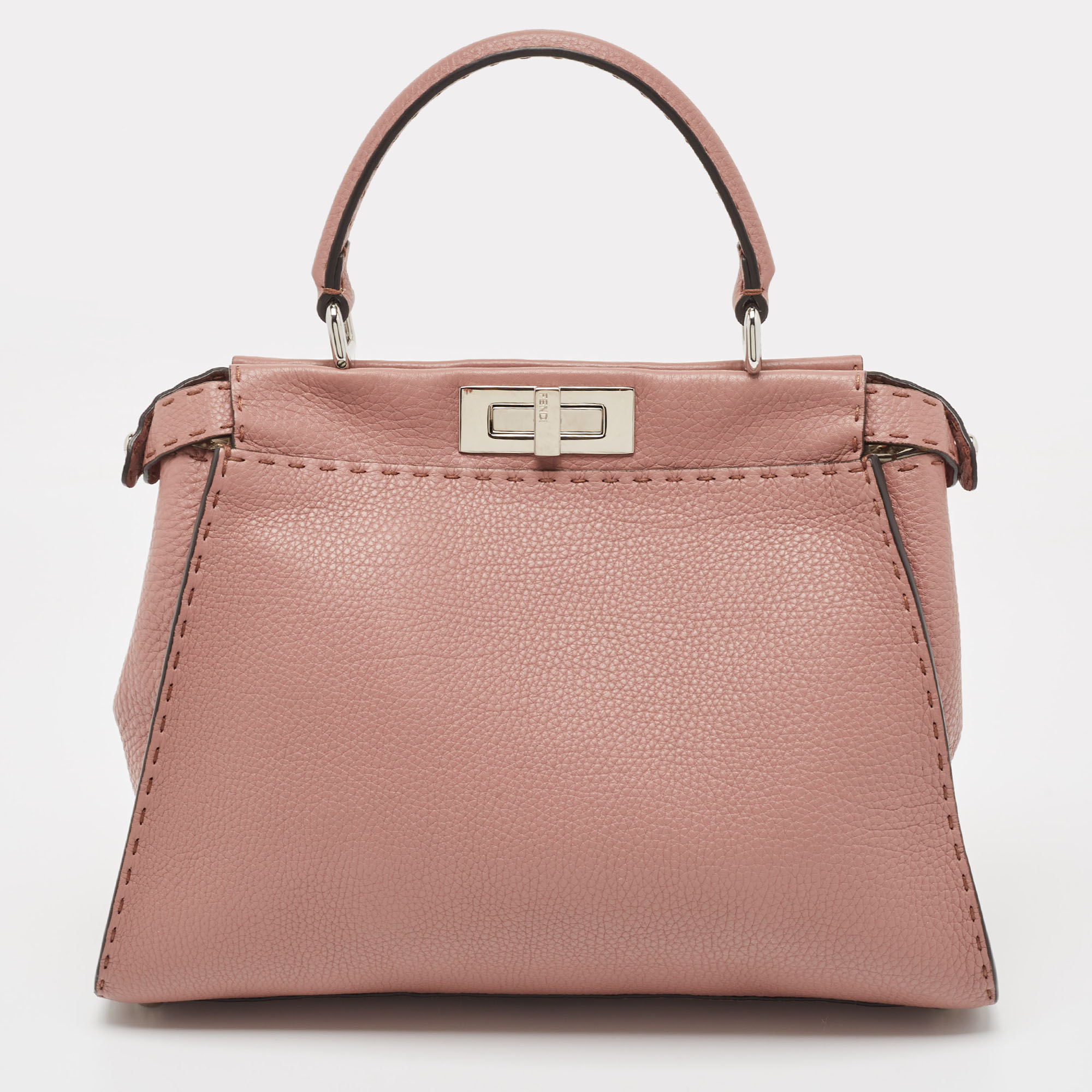 Fendi Old Rose Leather Medium Peekaboo Top Handle Bag