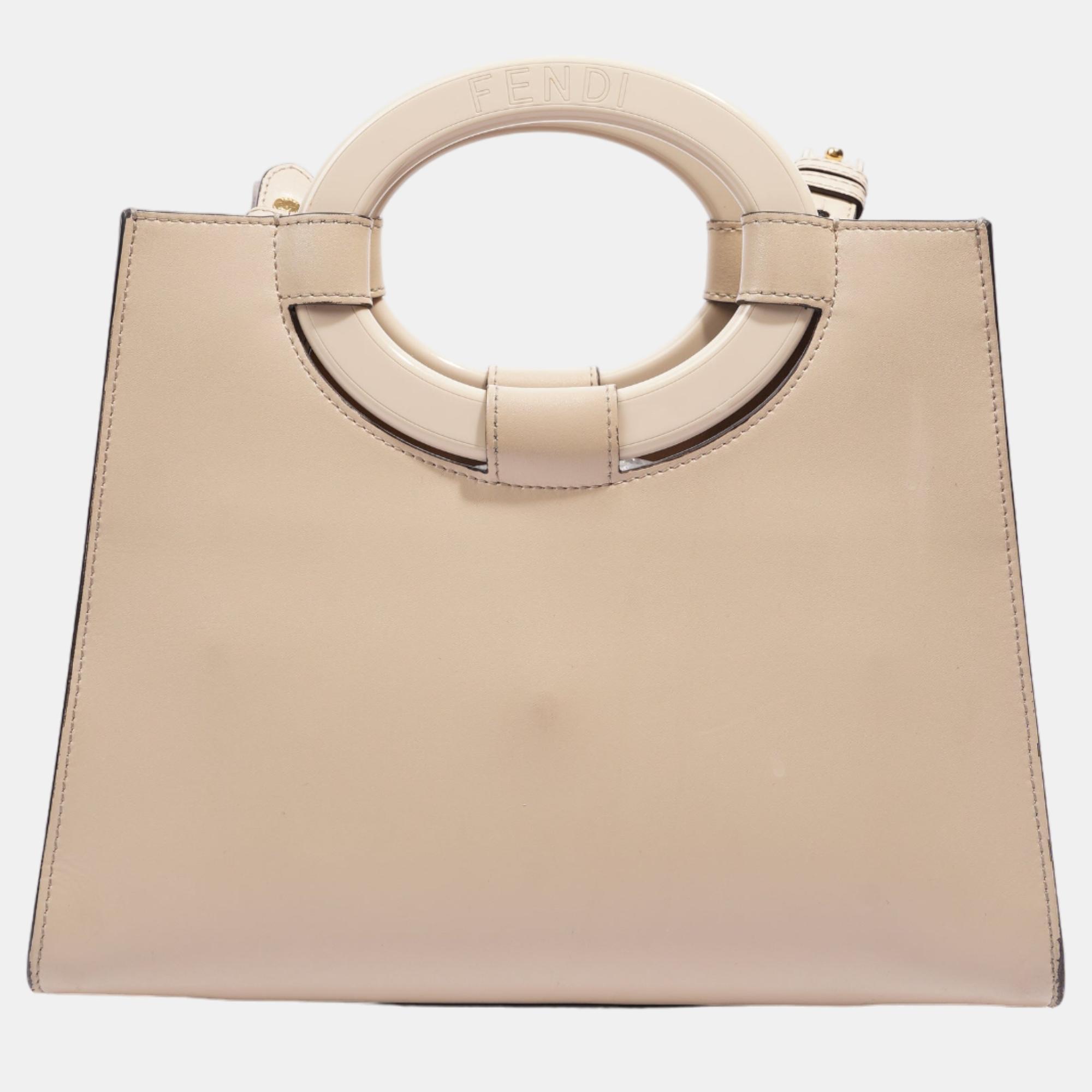 Fendi Runway Shopping Bag Cream Leather