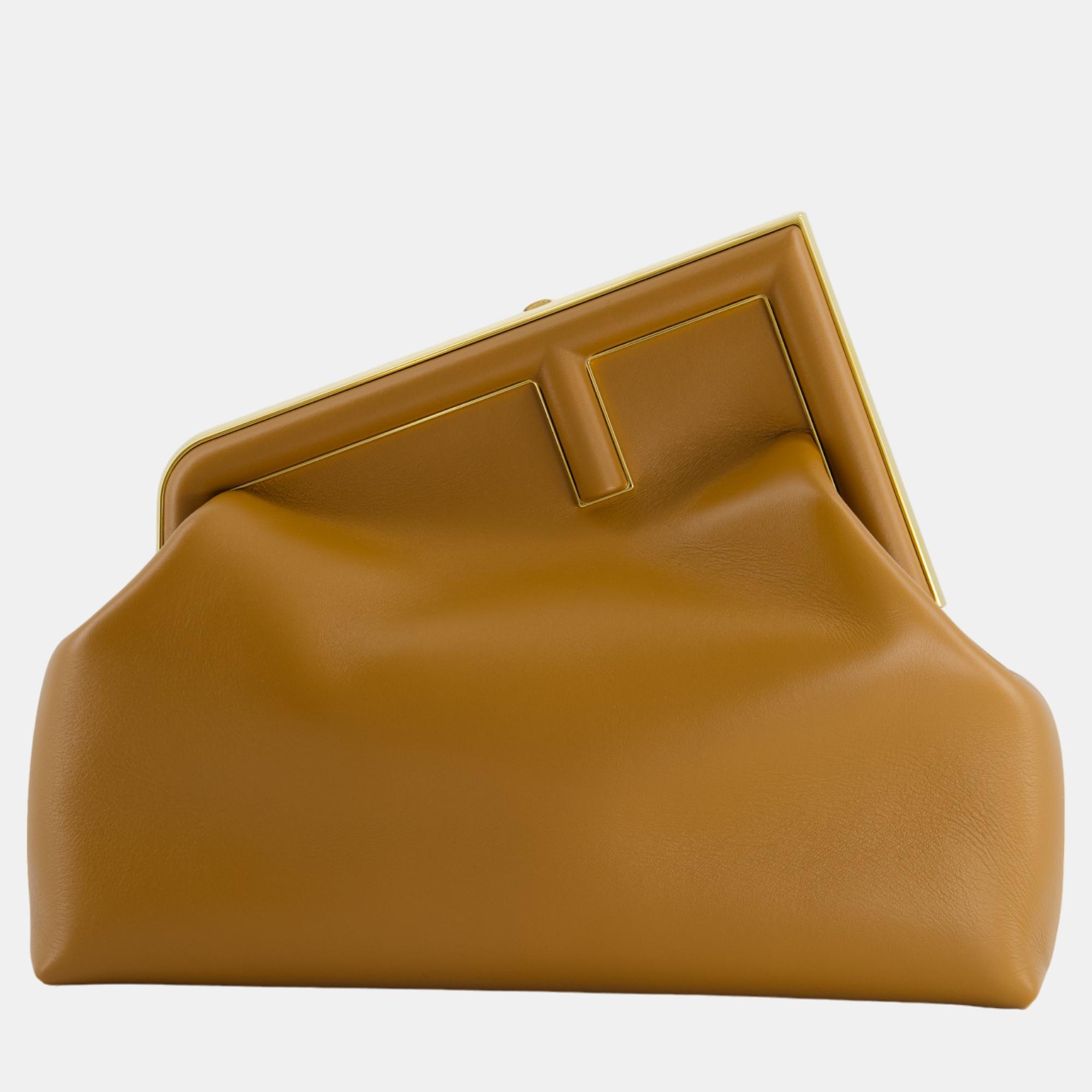 Fendi First Midi Tan Leather Bag With Gold Hardware