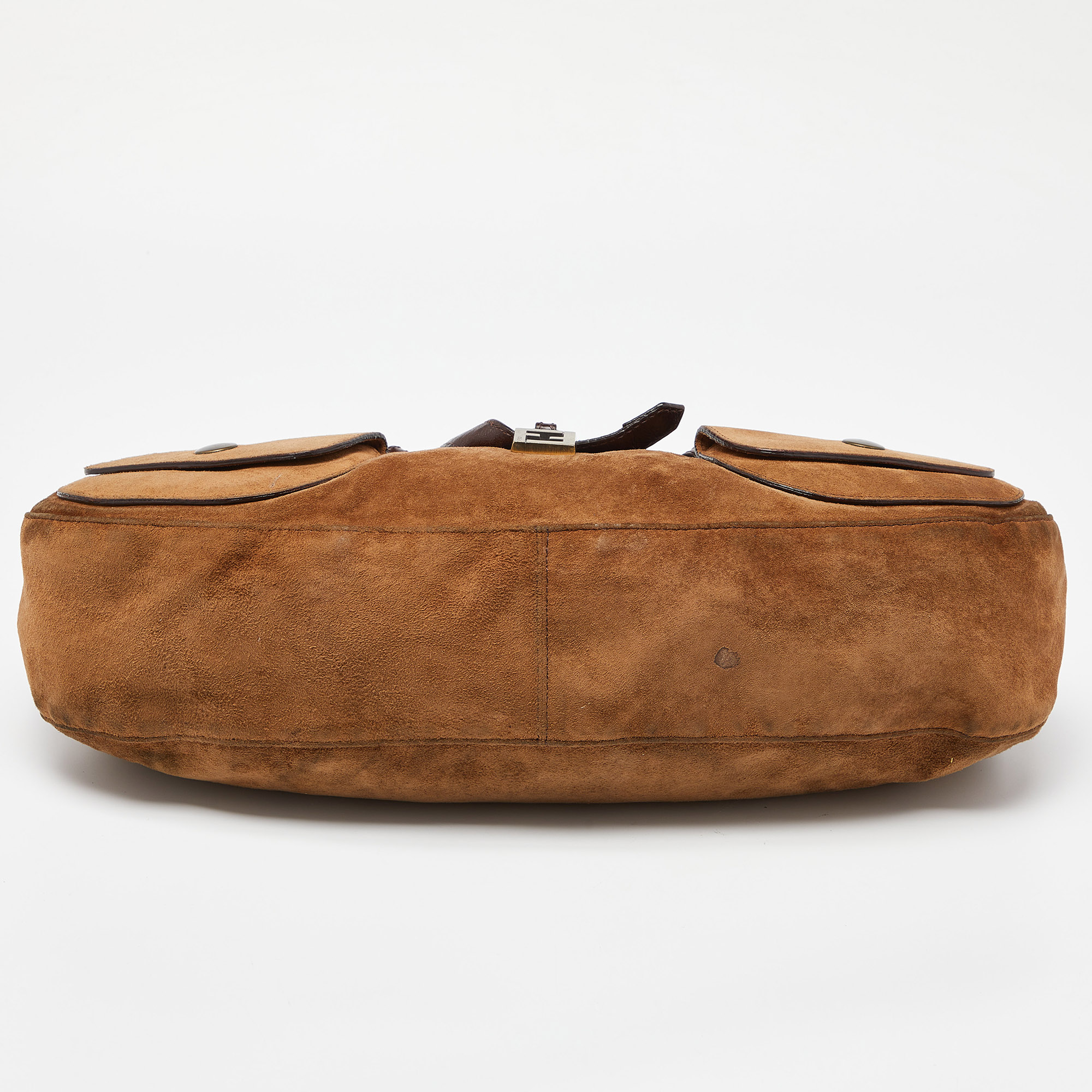 Fendi Brown Suede And Leather Front Pocket Hobo