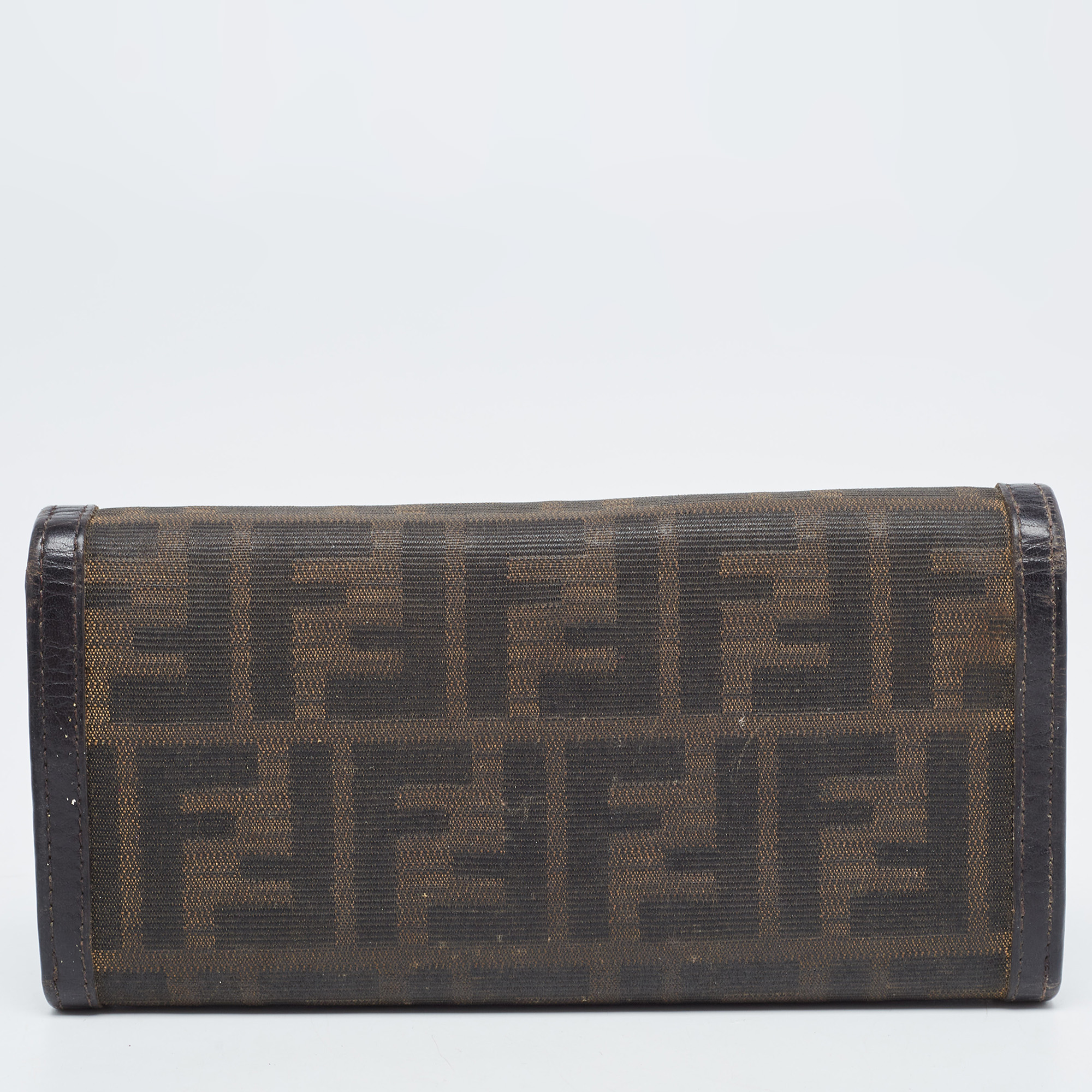 Fendi Dark Brown/Tobacco Zucca Canvas And Leather Trifold Continental Wallet