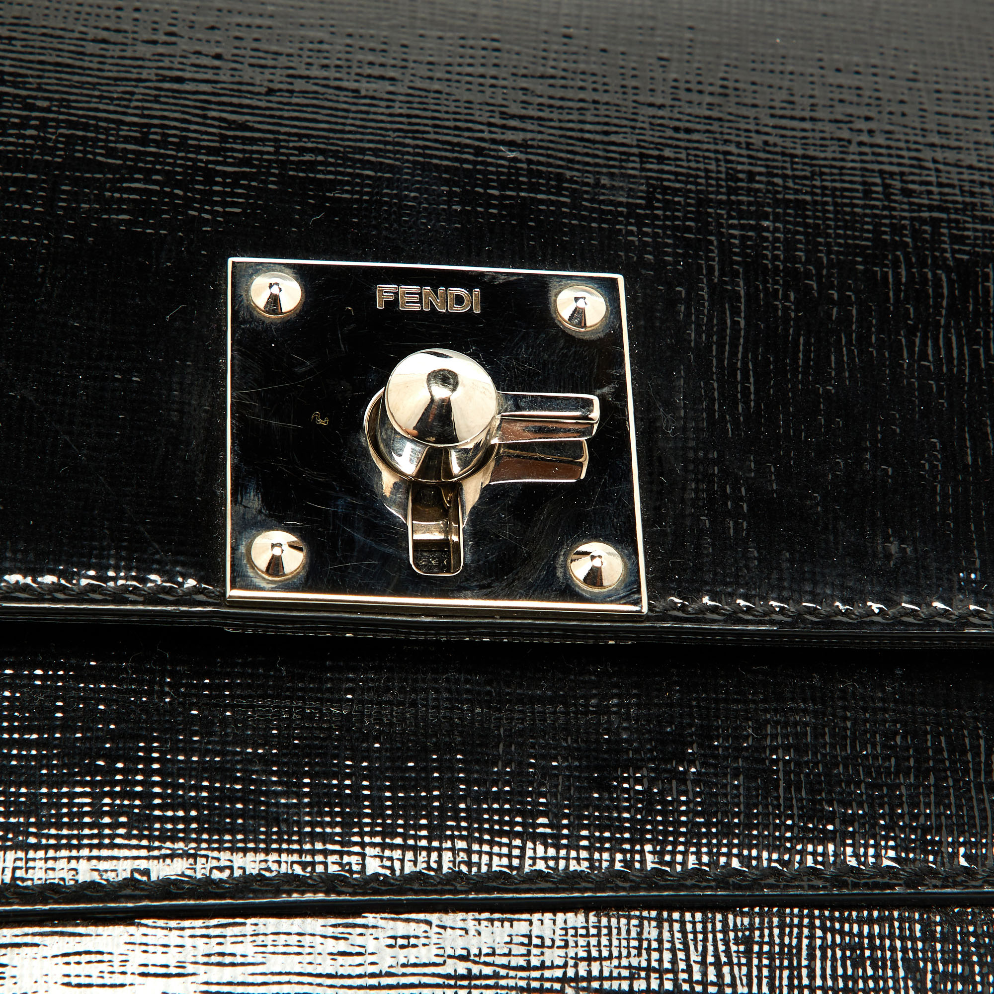 Fendi Black Patent Leather Mini Borsa Top Handle Bag