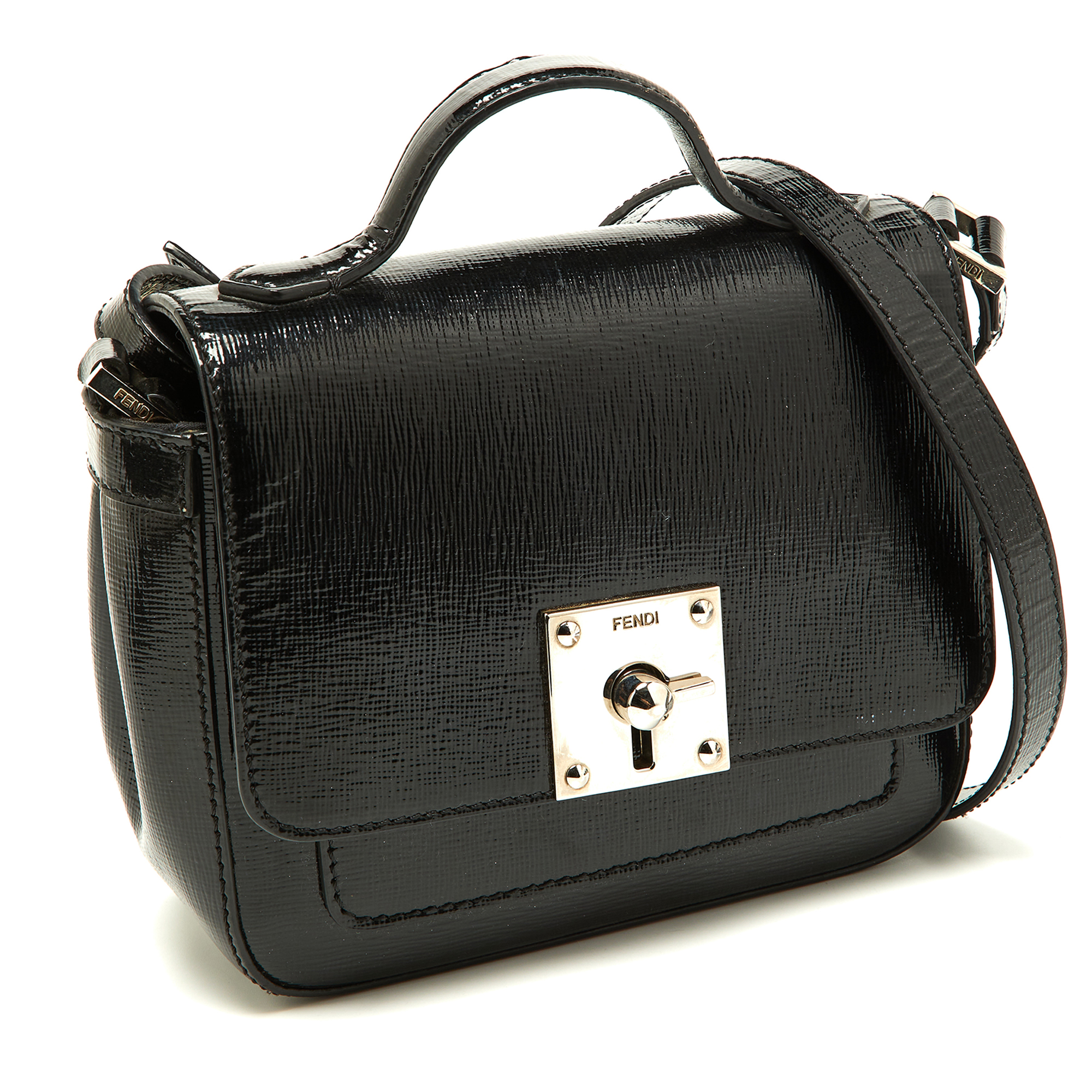 Fendi Black Patent Leather Mini Borsa Top Handle Bag