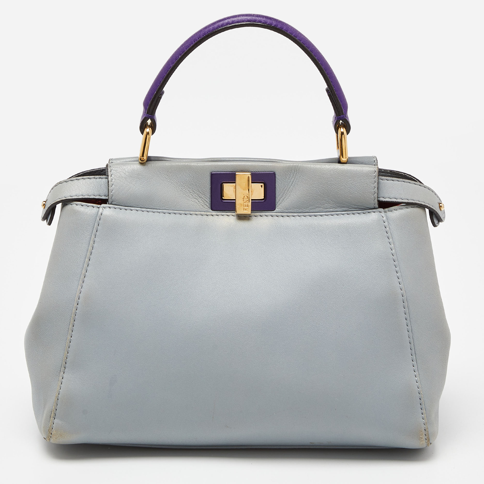 Fendi Blue/Purple Leather Mini Peekaboo Top Handle Bag