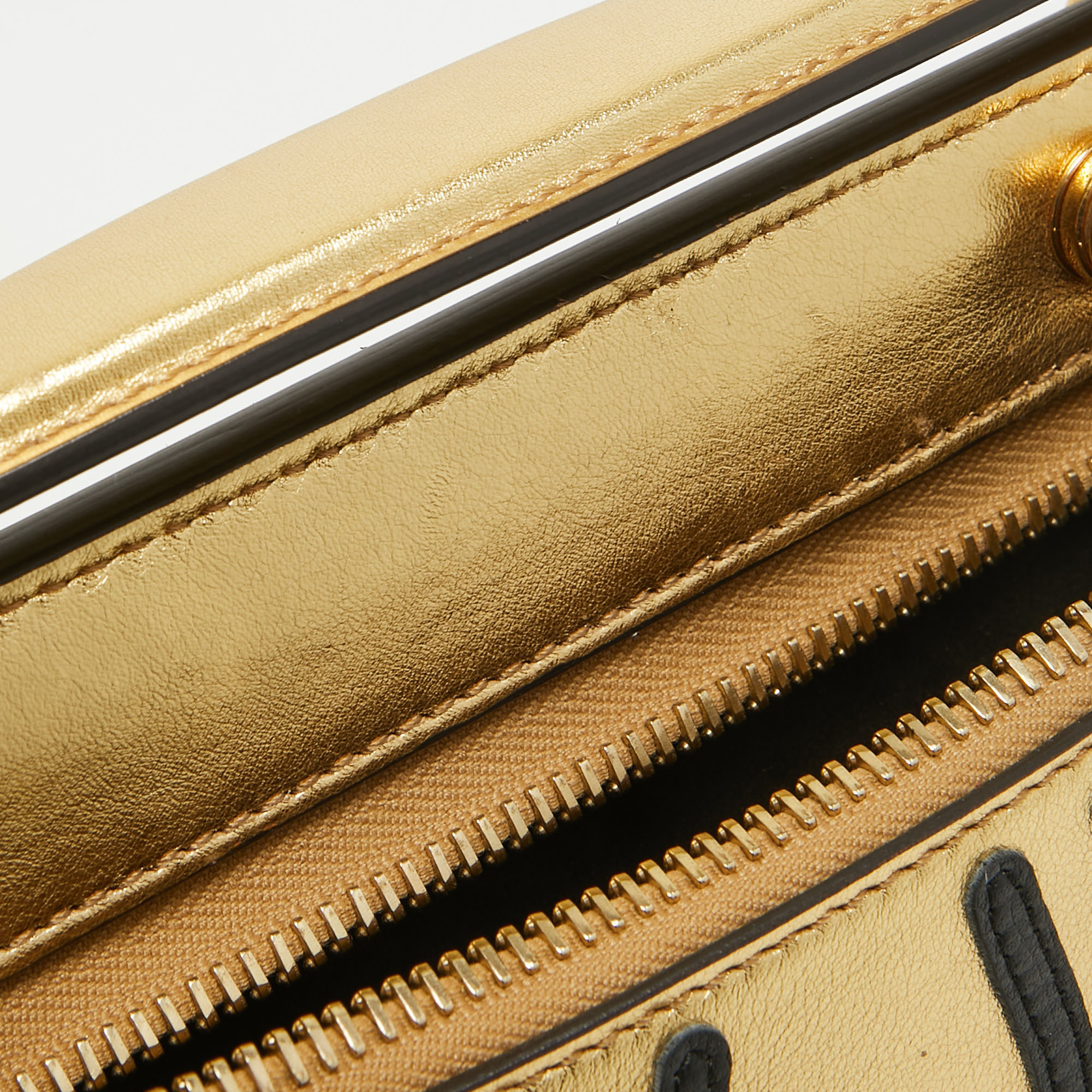 Fendi Gold/Black Leather Small Gold Edition Dotcom Click Top Handle Bag