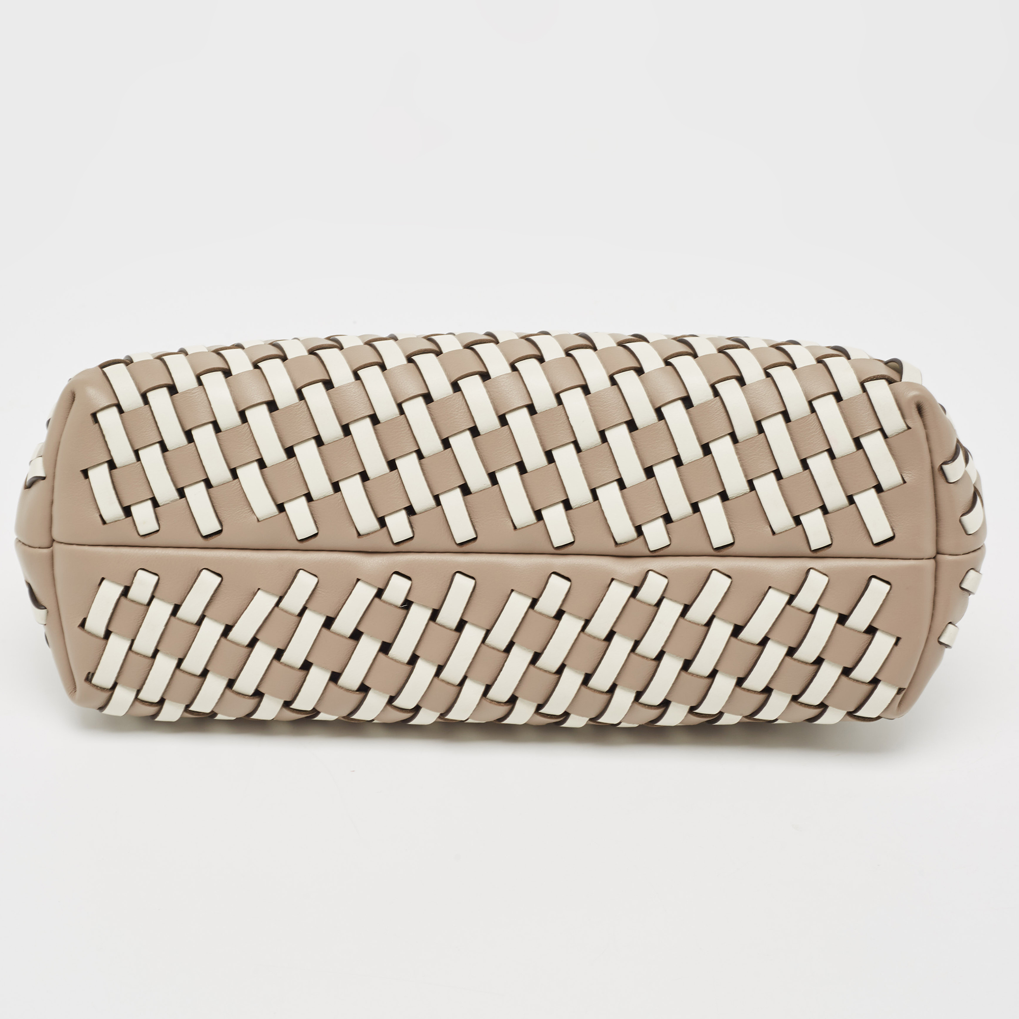 Fendi Beige/White Woven Leather Small First Shoulder Bag