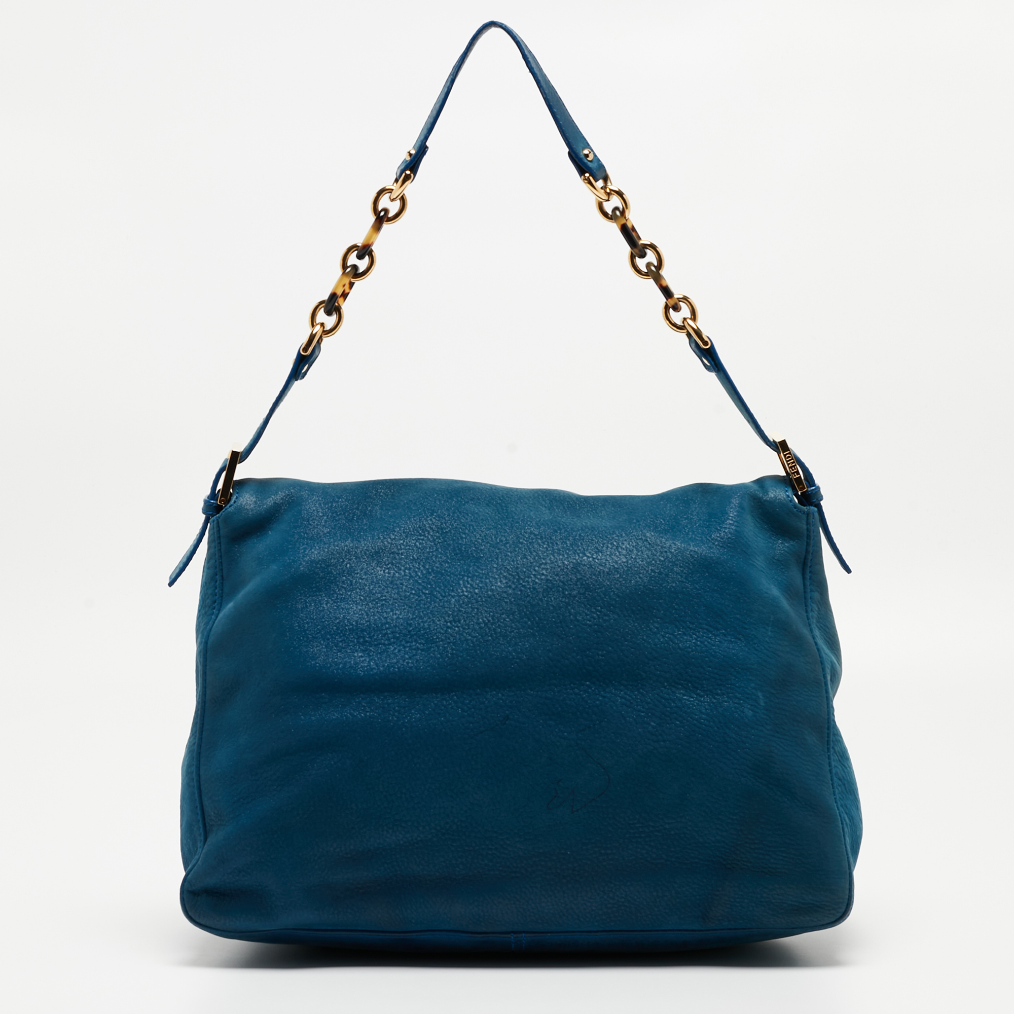 Fendi Blue Iridescent Leather Large Mama Forever Flap Shoulder Bag