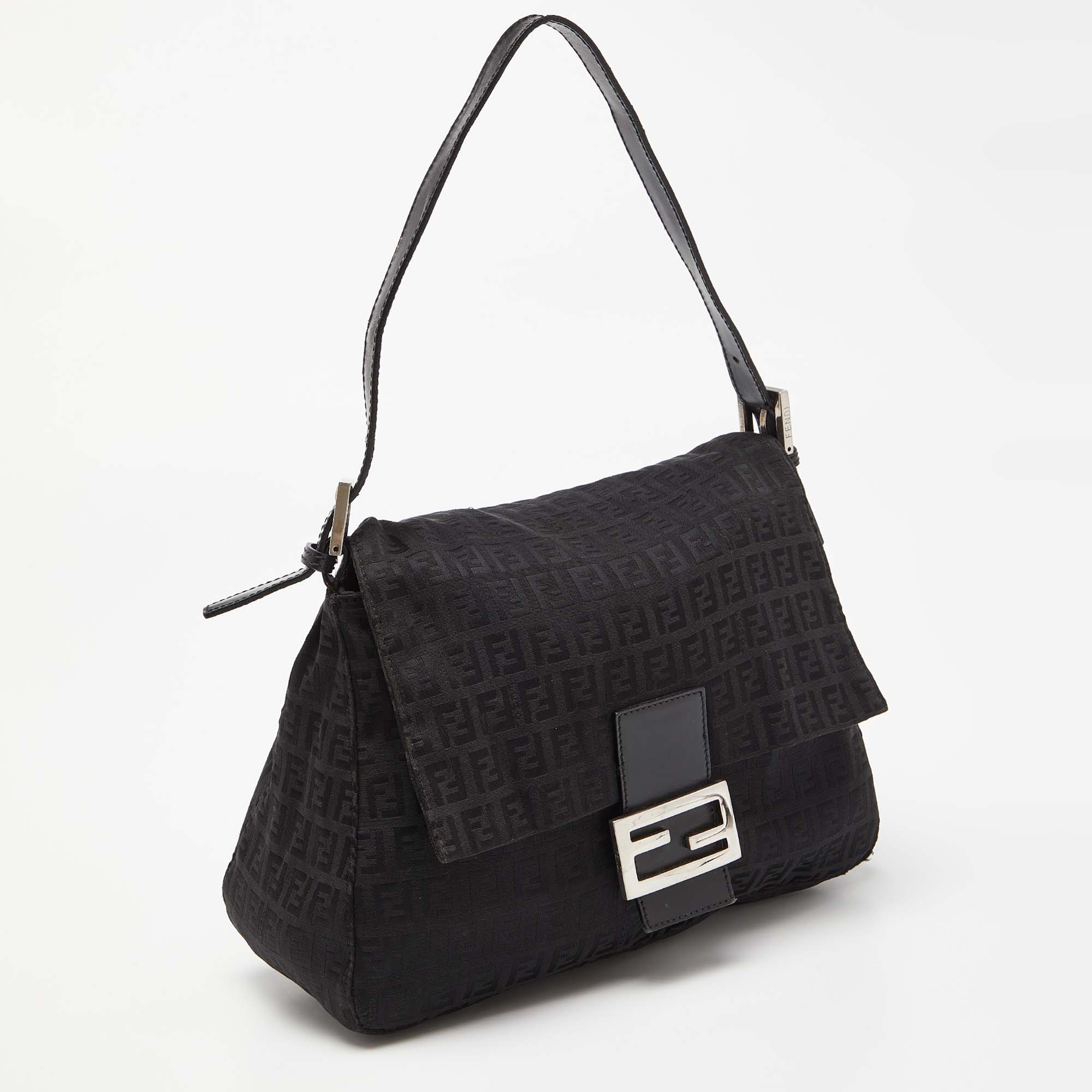 Fendi Black Zucchino Canvas And Leather Mama Baguette Bag