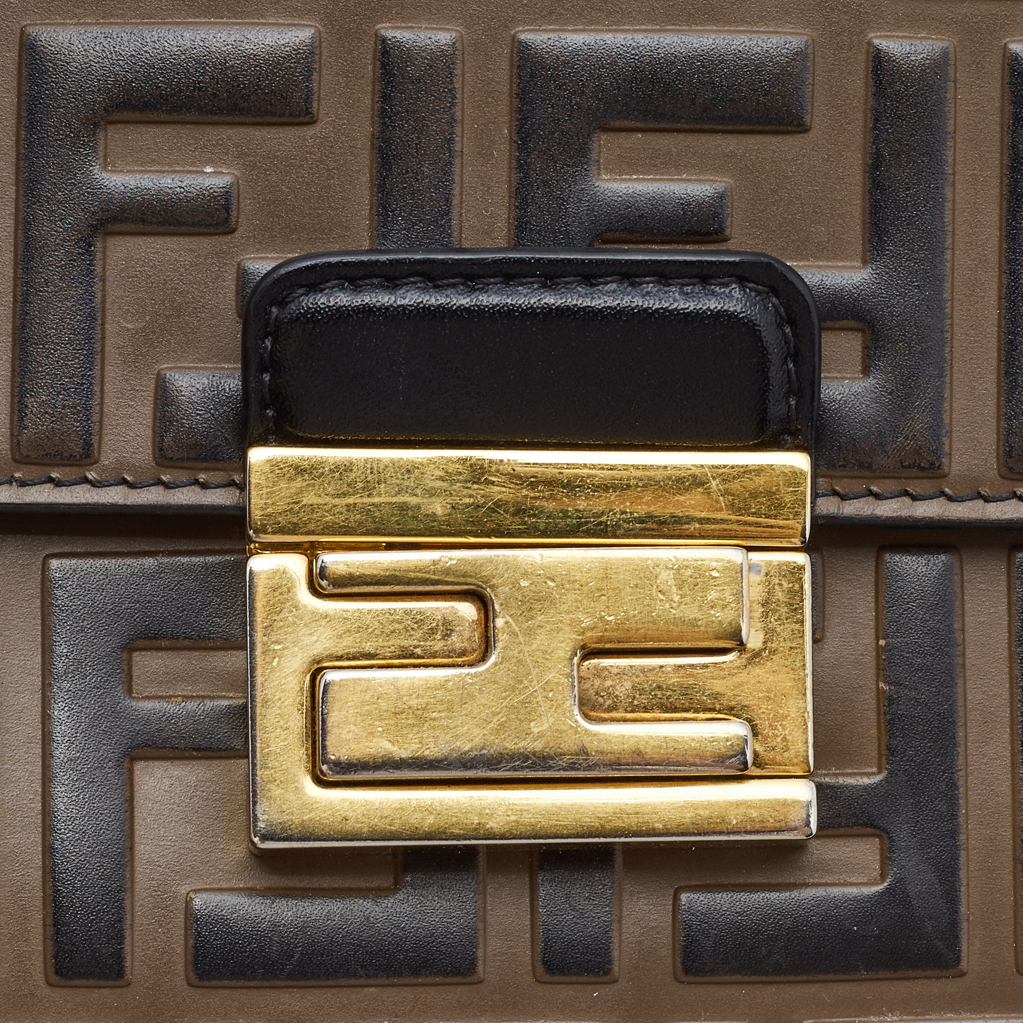 Fendi Black/Brown Zucca Embossed Leather Small Kan U Shoulder Bag
