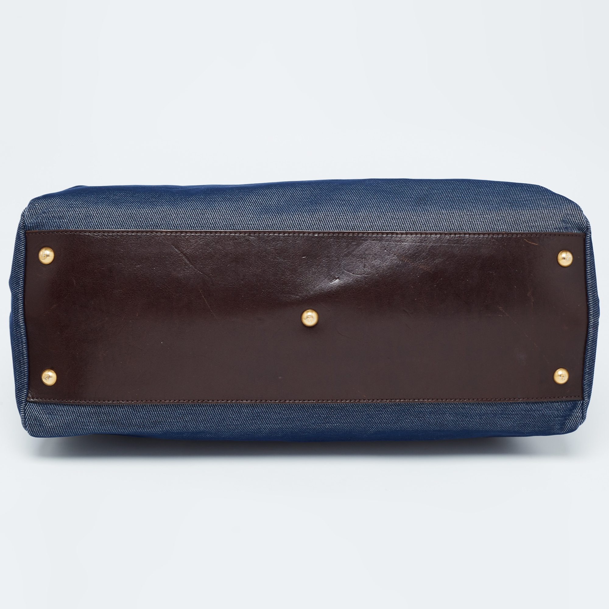 Fendi Blue/Brown Denim And Leather Large Peekaboo Top Handle Bag