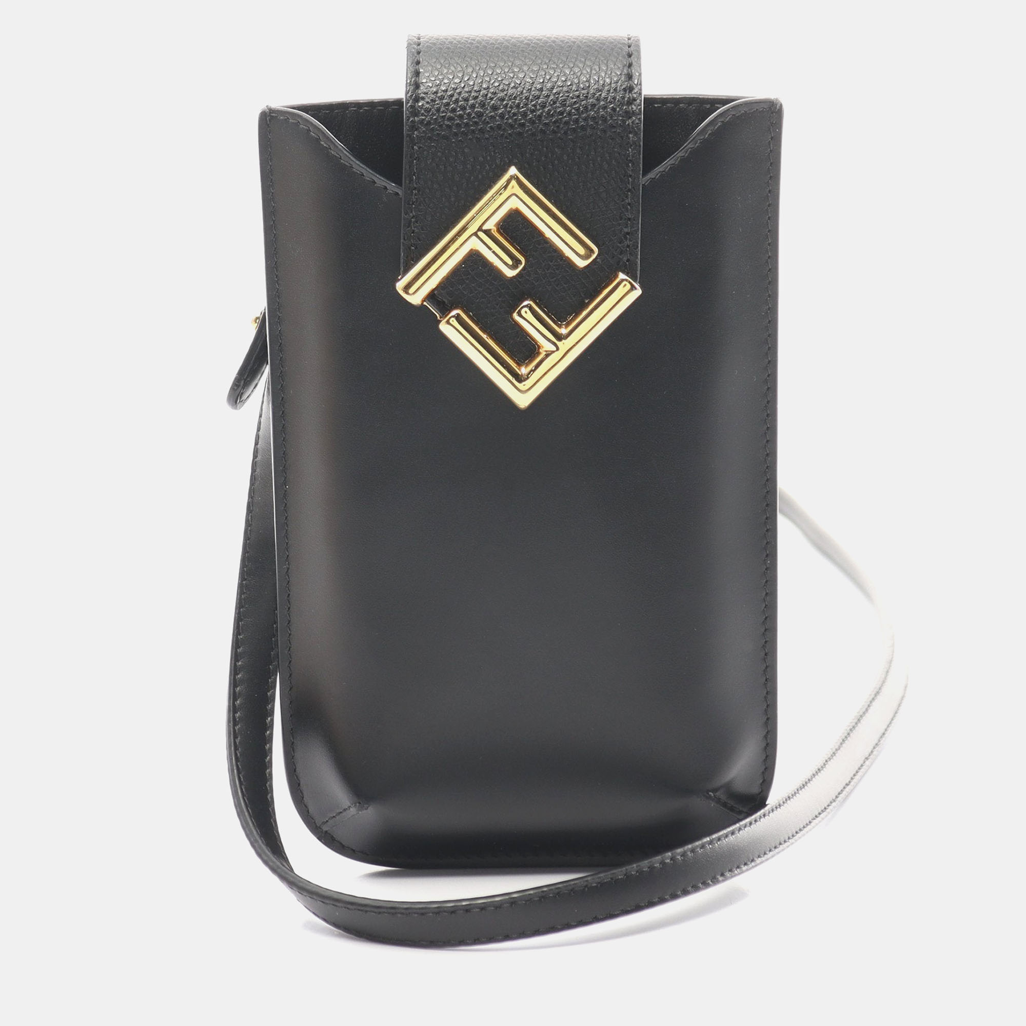 Fendi ff diamond phone pouch shoulder bag leather black