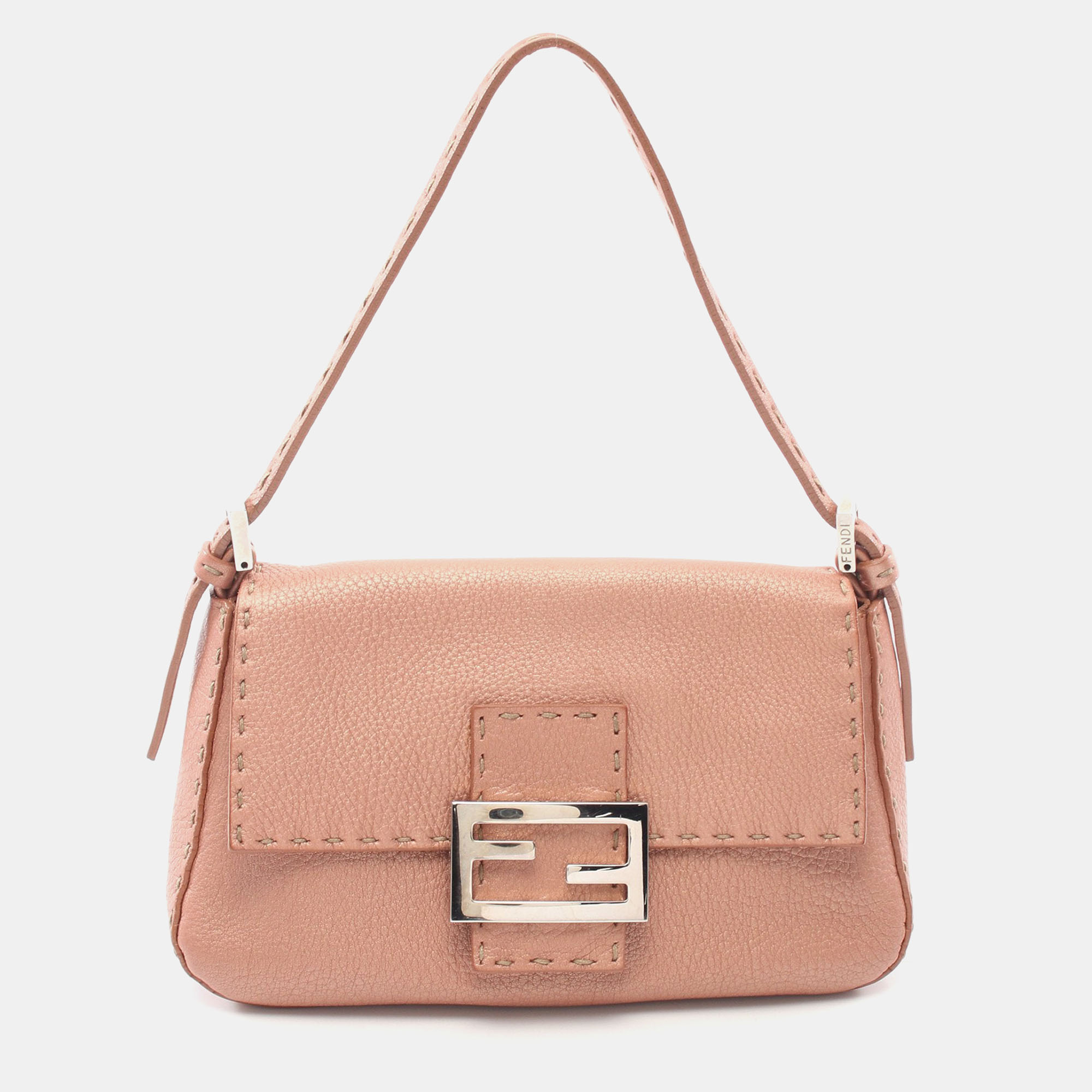 Fendi mamma bucket selleria handbag leather pink beige metallic