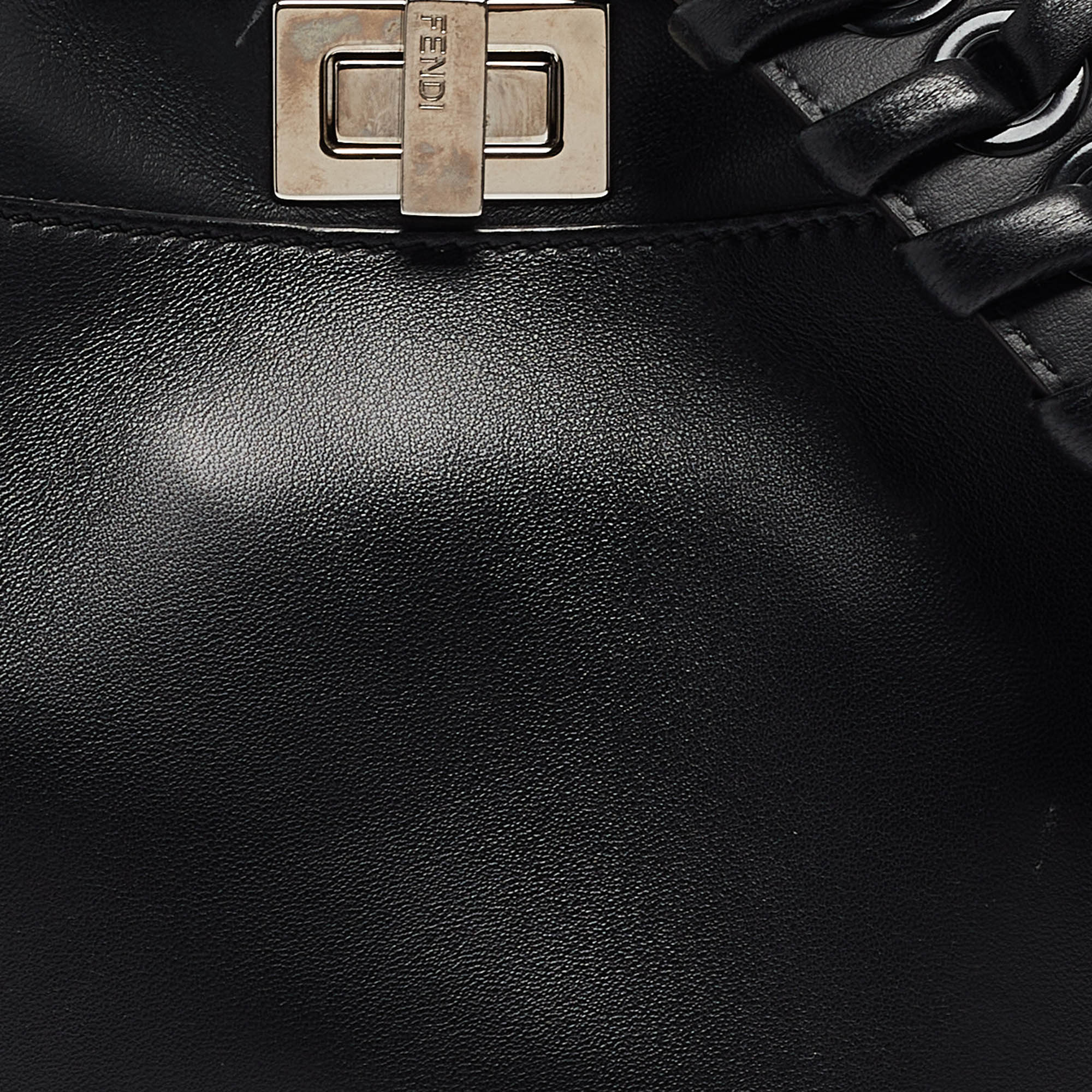 Fendi Black Leather Mini Whipstitched Peekaboo Top Handle Bag