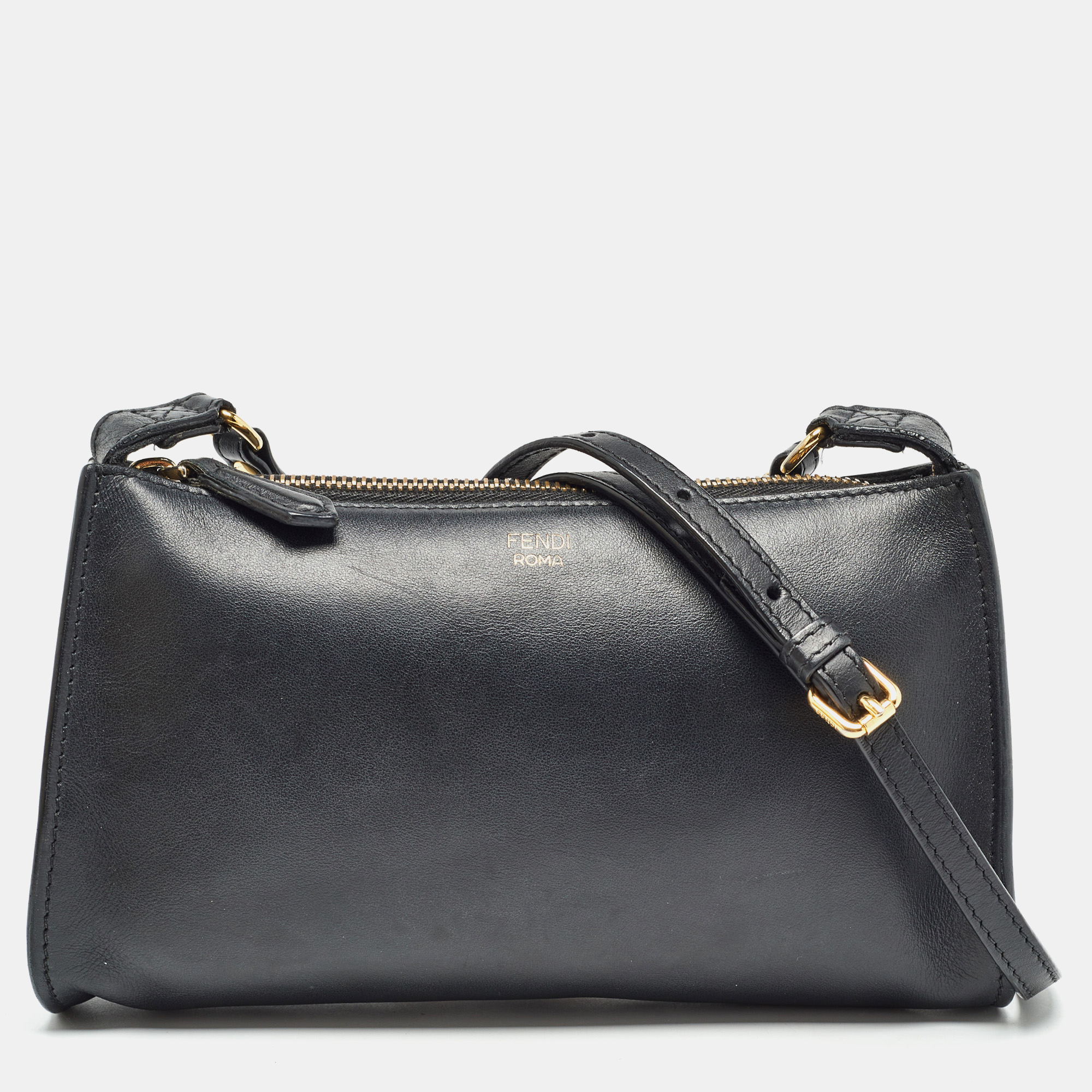 Fendi black leather pochette crossbody bag