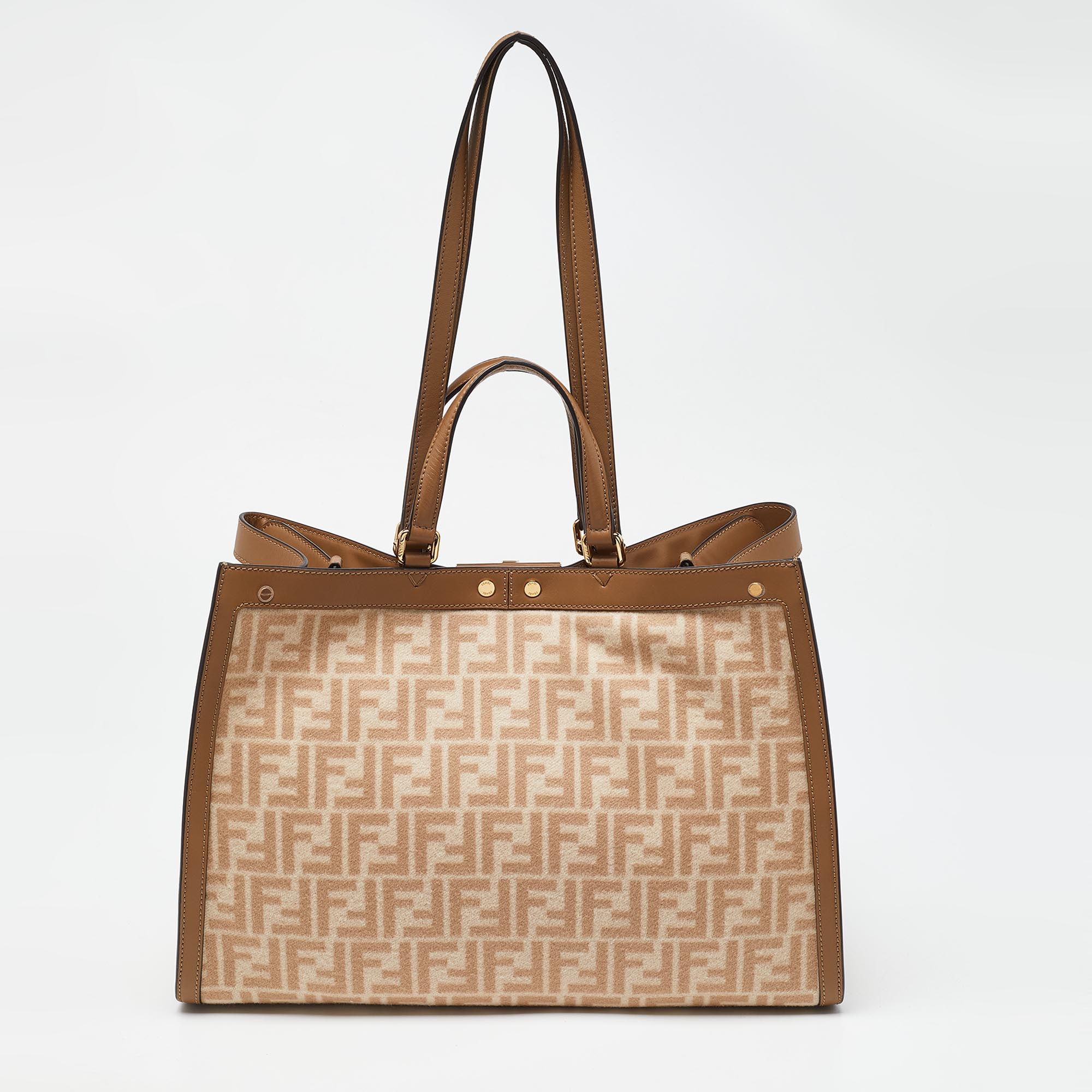 Fendi beige/brown zucca wool and leather medium ff peekaboo x tote