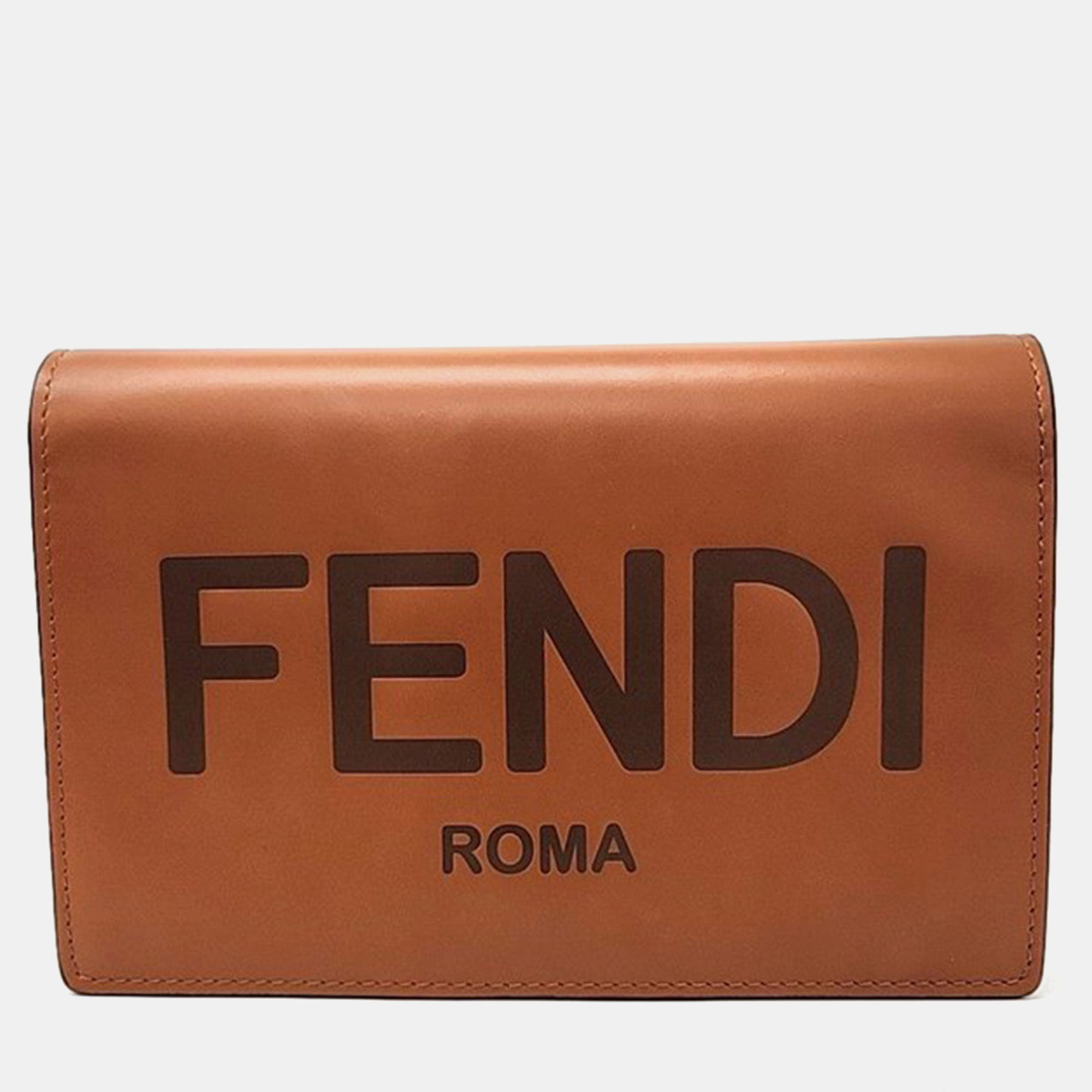 Fendi brown leather logo chain wallet