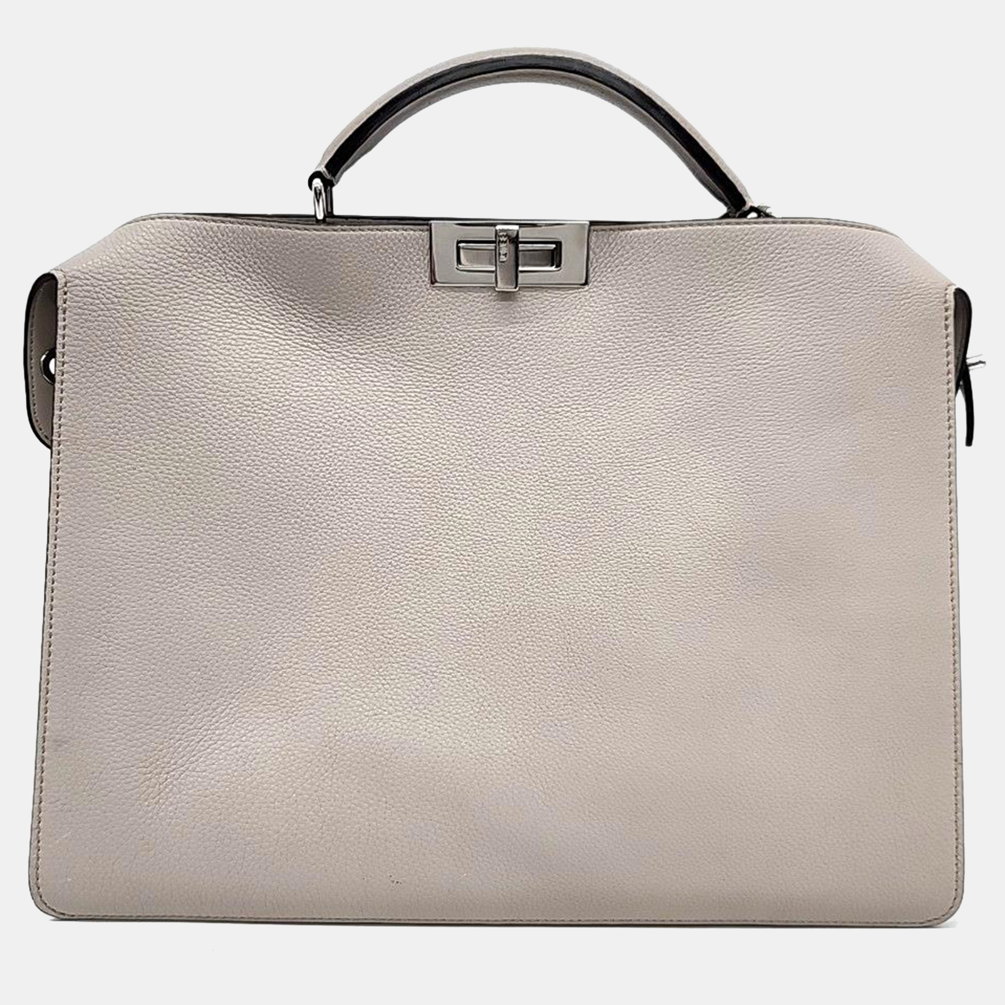 Fendi light gray leather medium peekaboo iseeu top handle bag
