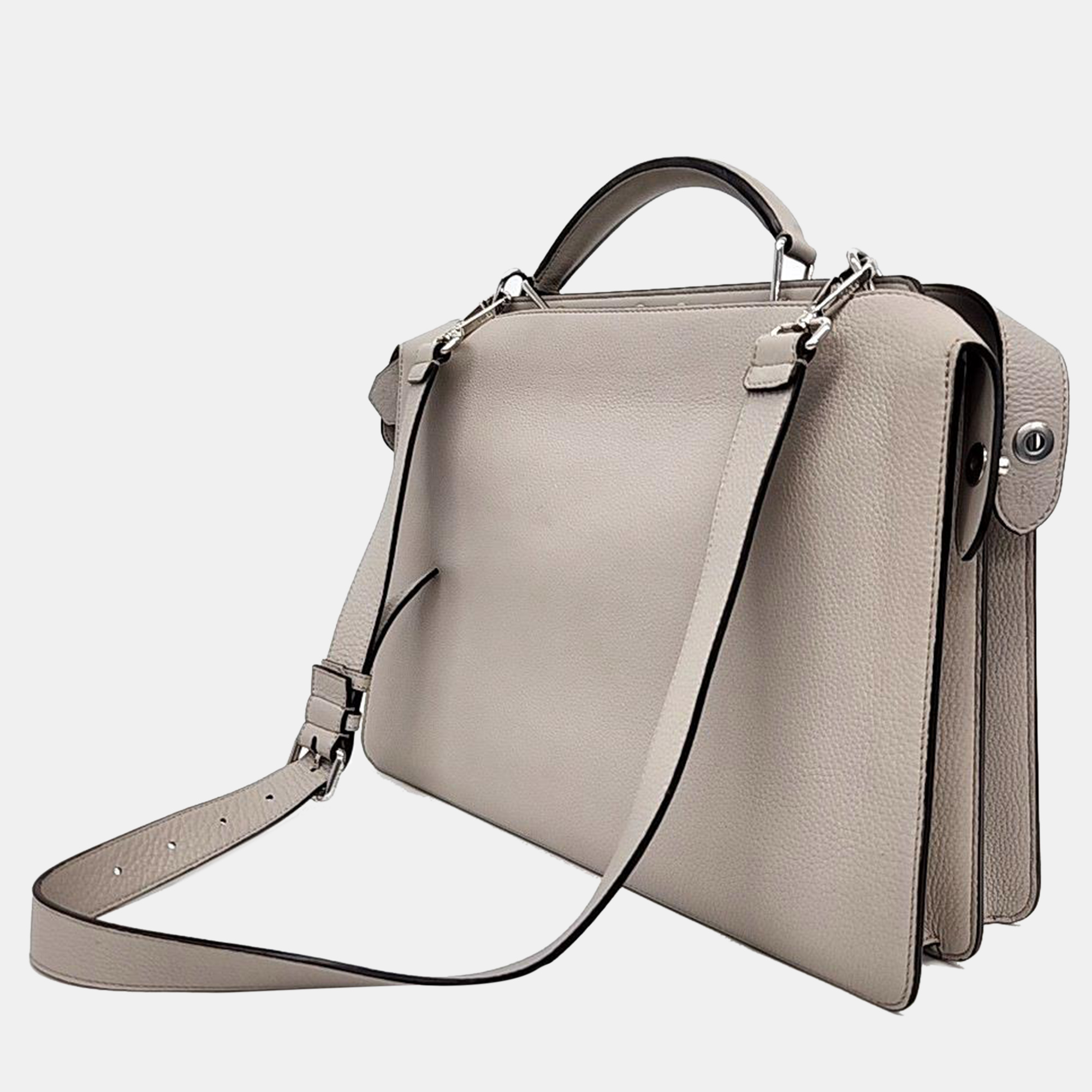 Fendi Light Gray Leather Medium Peekaboo ISeeU Top Handle Bag