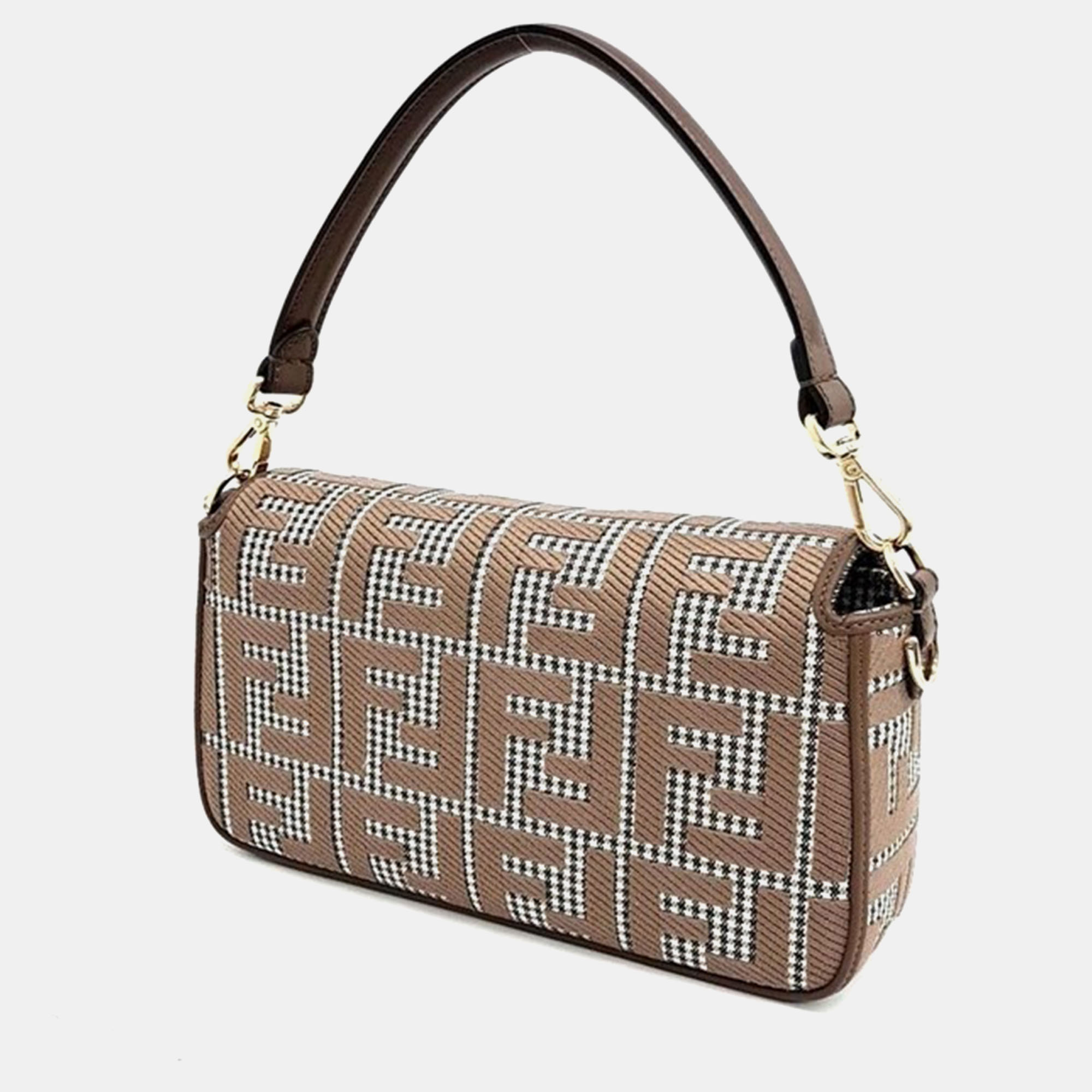 Fendi Brown Jacquard Baguette Shoulder Bag