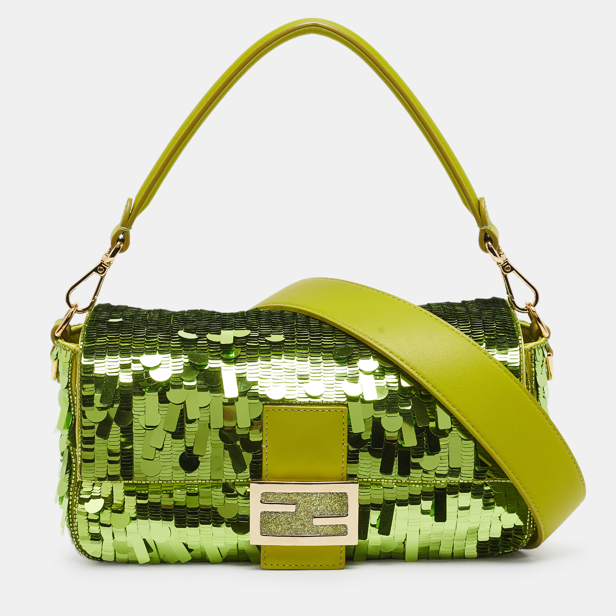 Fendi green sequins and leather re-edition sex and the city baguette bag