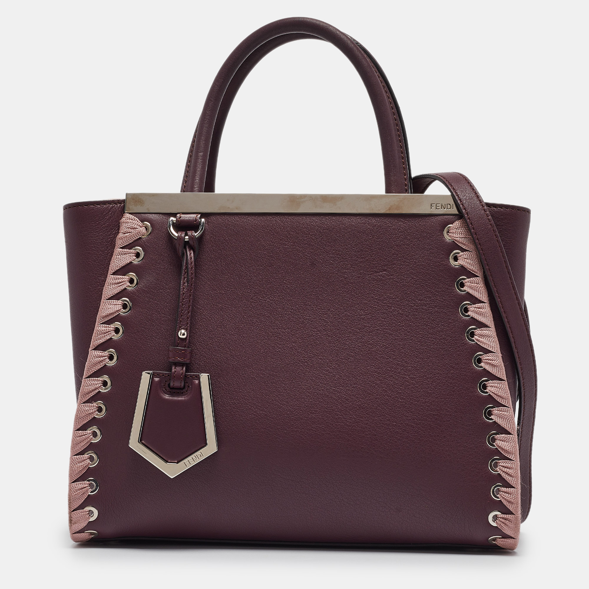 Fendi plum/pink leather petite whipstitch 2jours tote