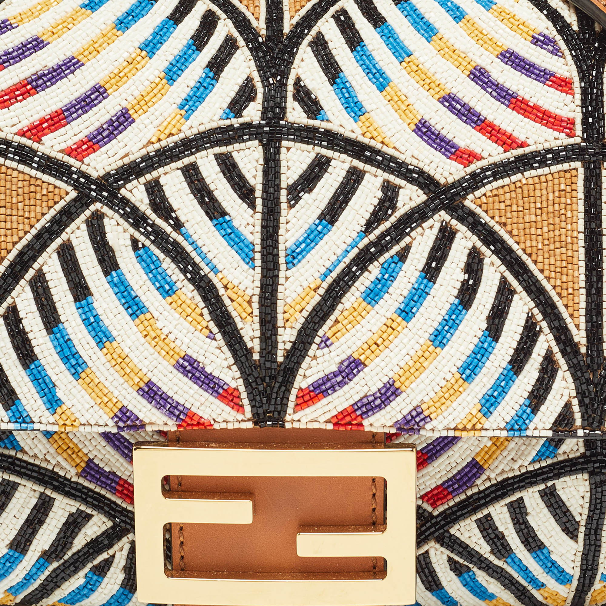 Fendi Multicolor Peacock Motif Beaded Baguette Bag