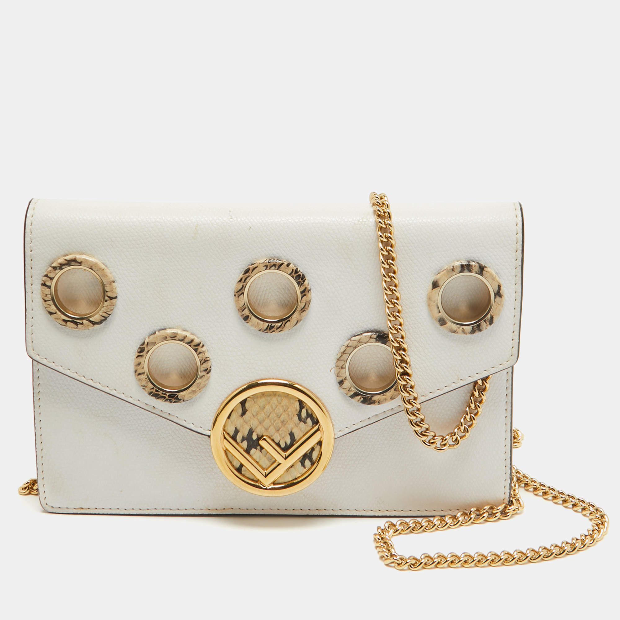 Fendi white leather and python trim f is fendi wallet on chain