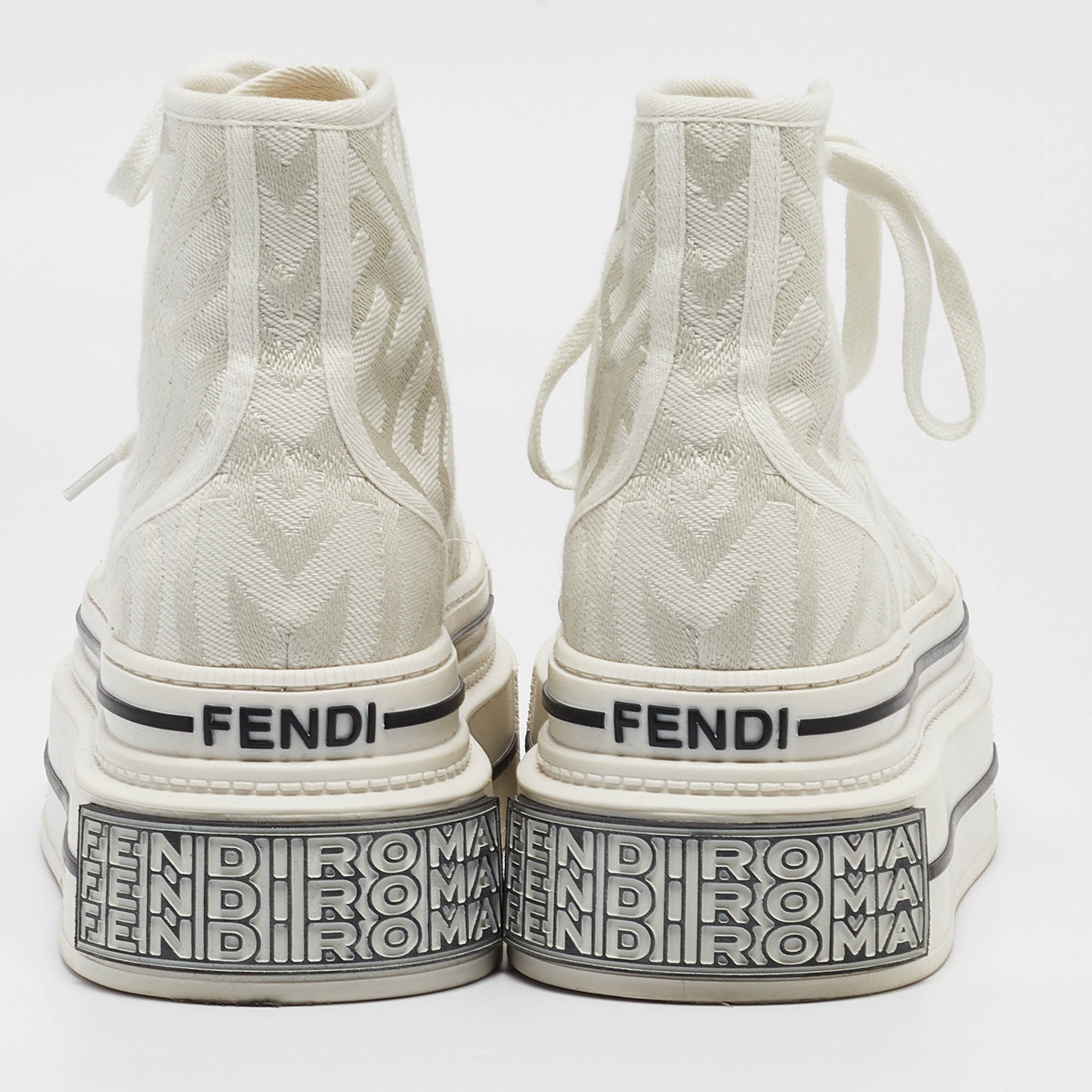 Fendi White Canvas High Top Sneakers Size 39