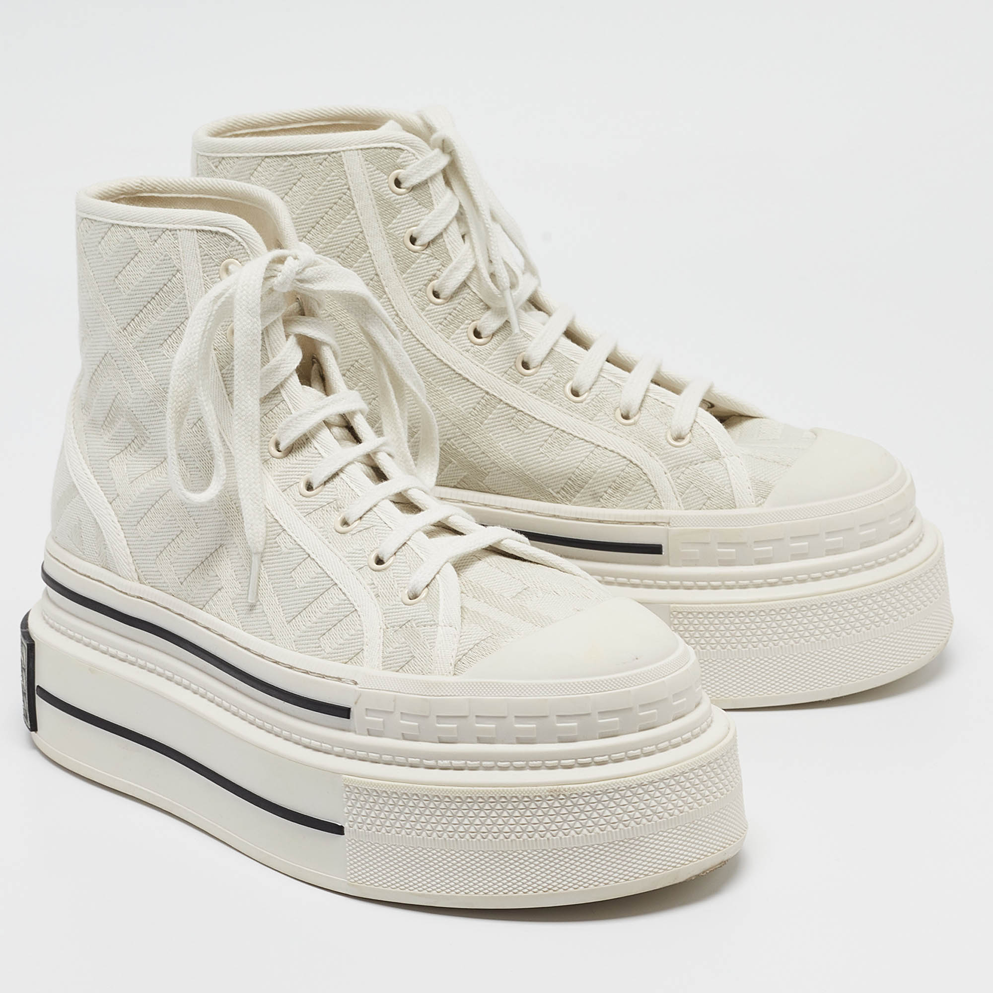 Fendi White Canvas High Top Sneakers Size 39