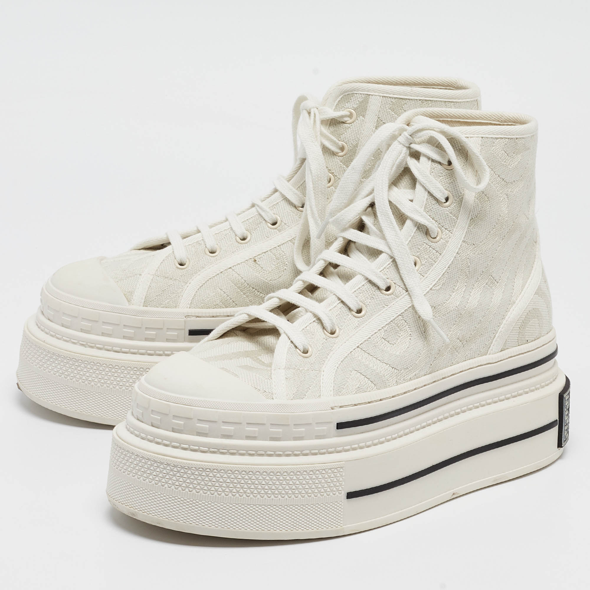 Fendi White Canvas High Top Sneakers Size 39