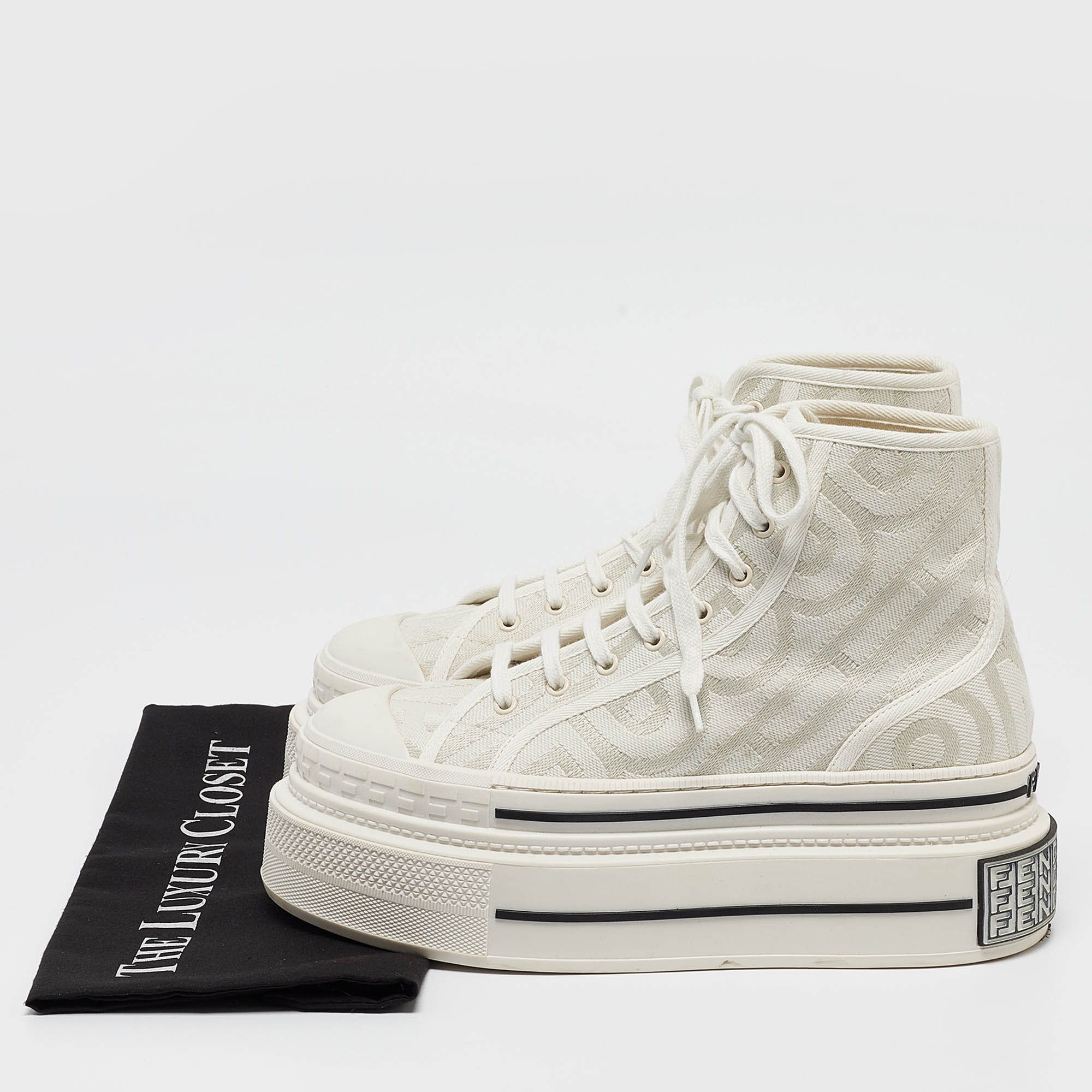 Fendi White Canvas High Top Sneakers Size 39