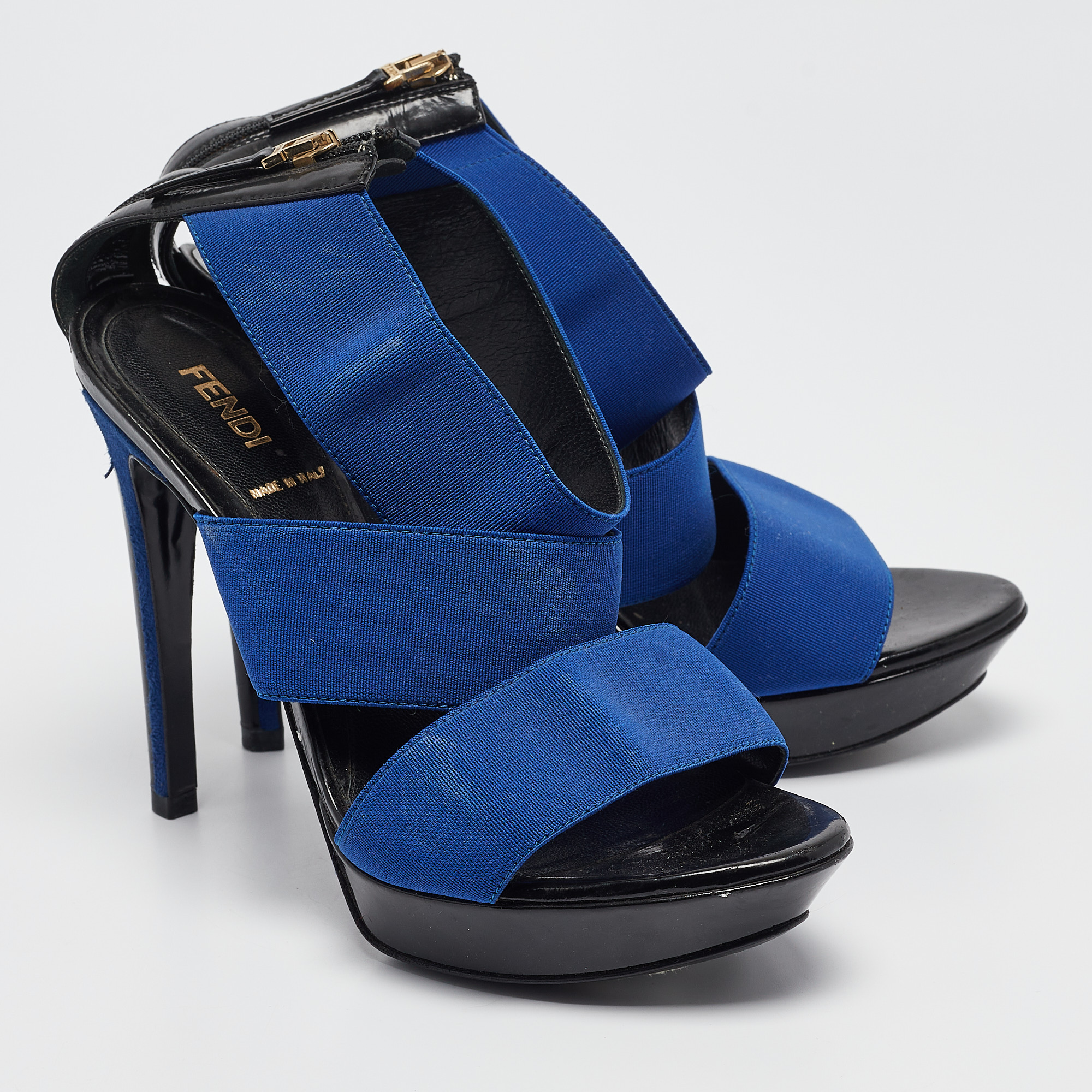 Fendi Blue Elastic Platform Ankle Strap Sandals Size 38