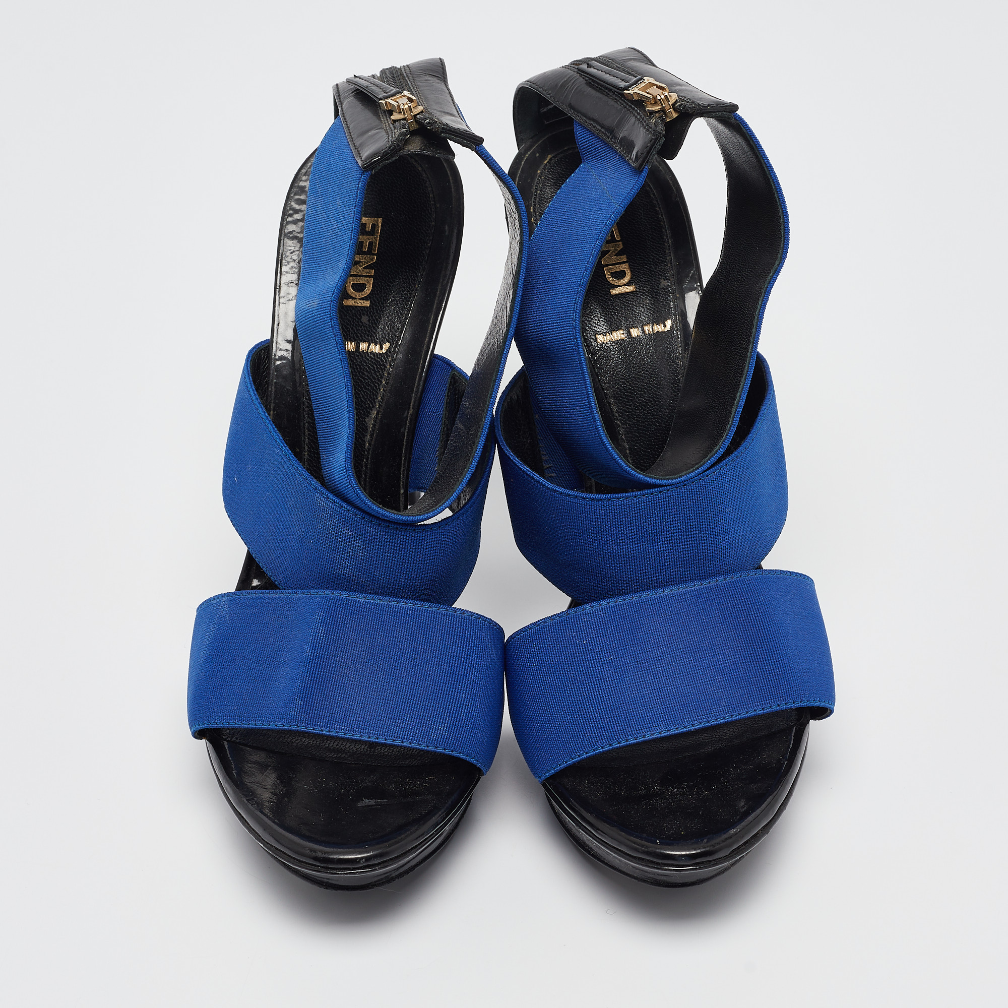 Fendi Blue Elastic Platform Ankle Strap Sandals Size 38