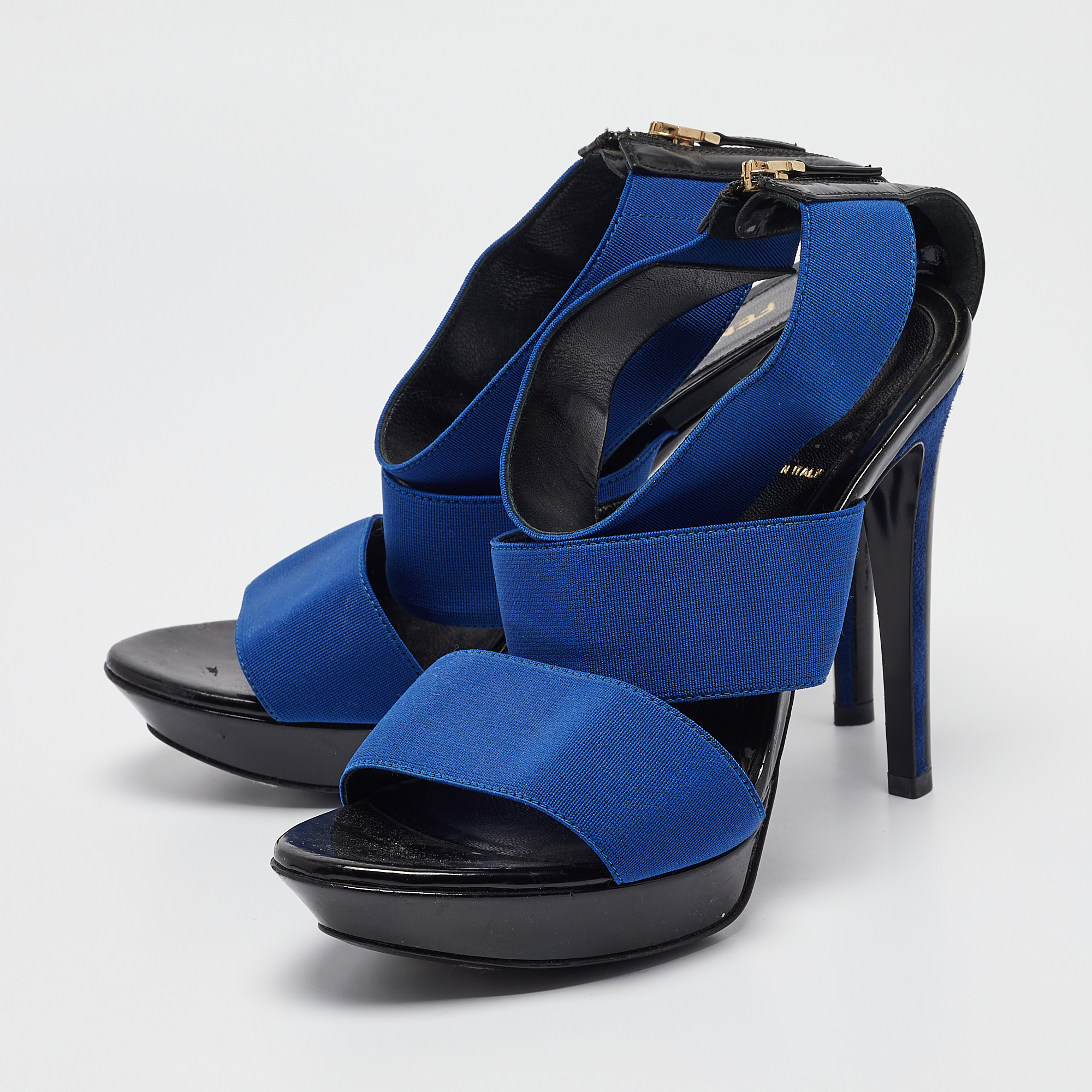 Fendi Blue Elastic Platform Ankle Strap Sandals Size 38