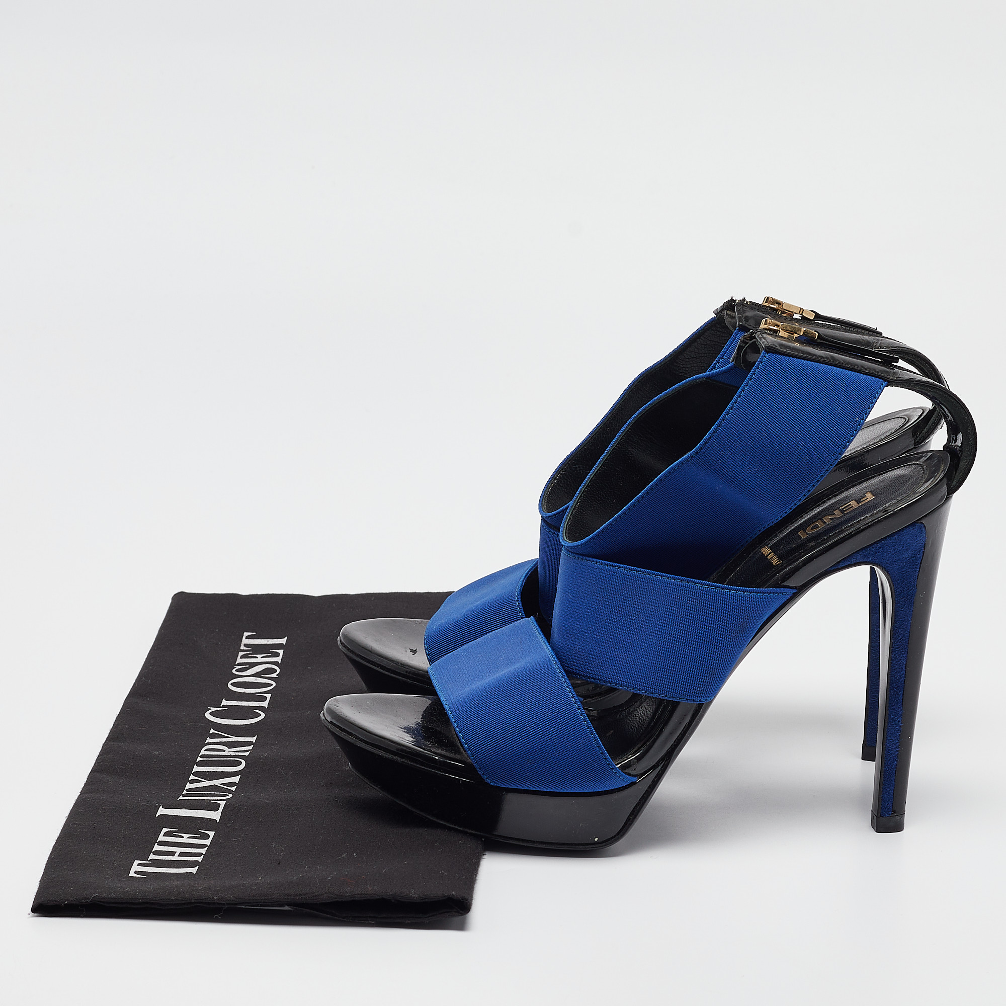 Fendi Blue Elastic Platform Ankle Strap Sandals Size 38