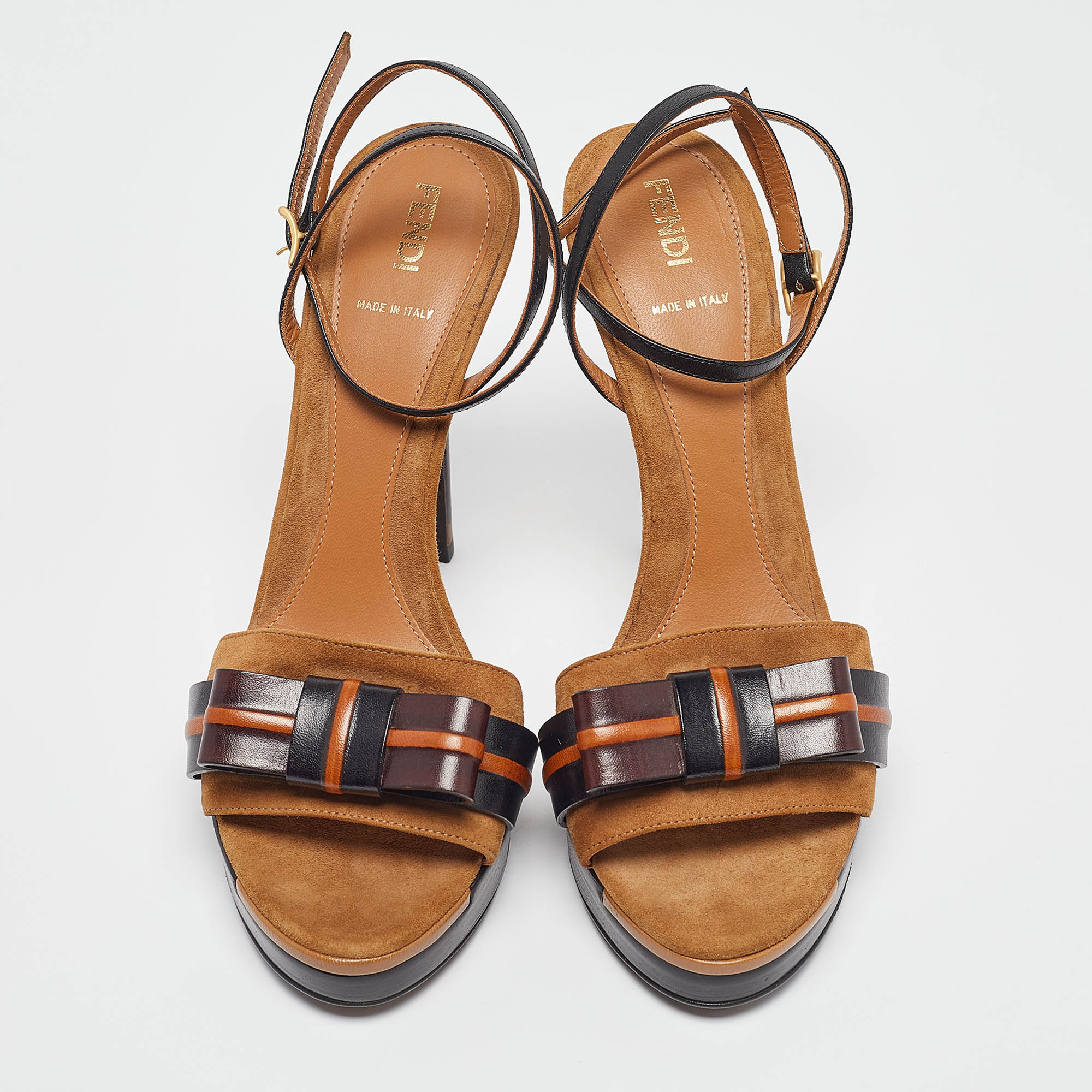 Fendi Brown Leather And Suede Ankle Strap Sandals Size 40