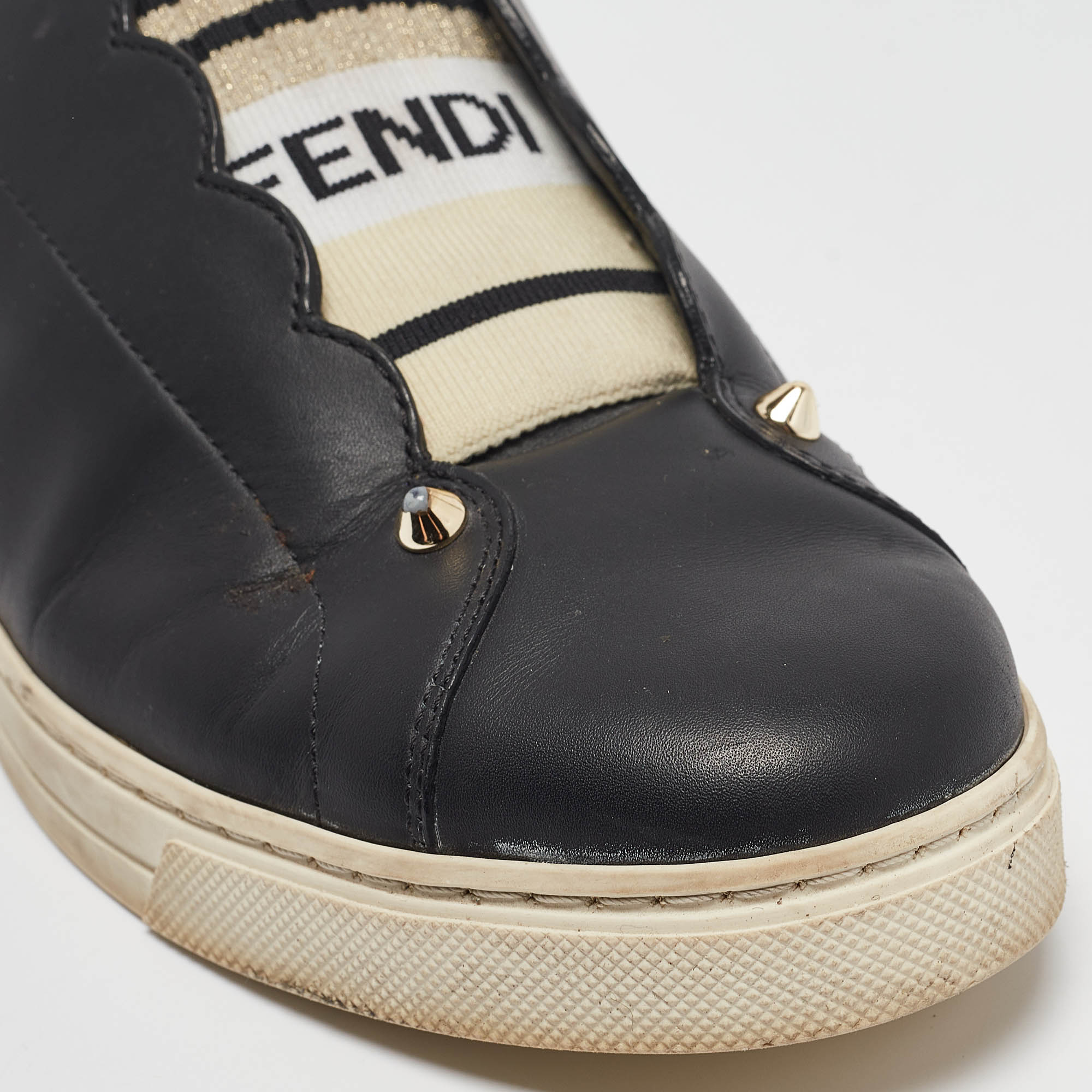 Fendi Black Leather Rockoclick Slip On Sneakers Size 39