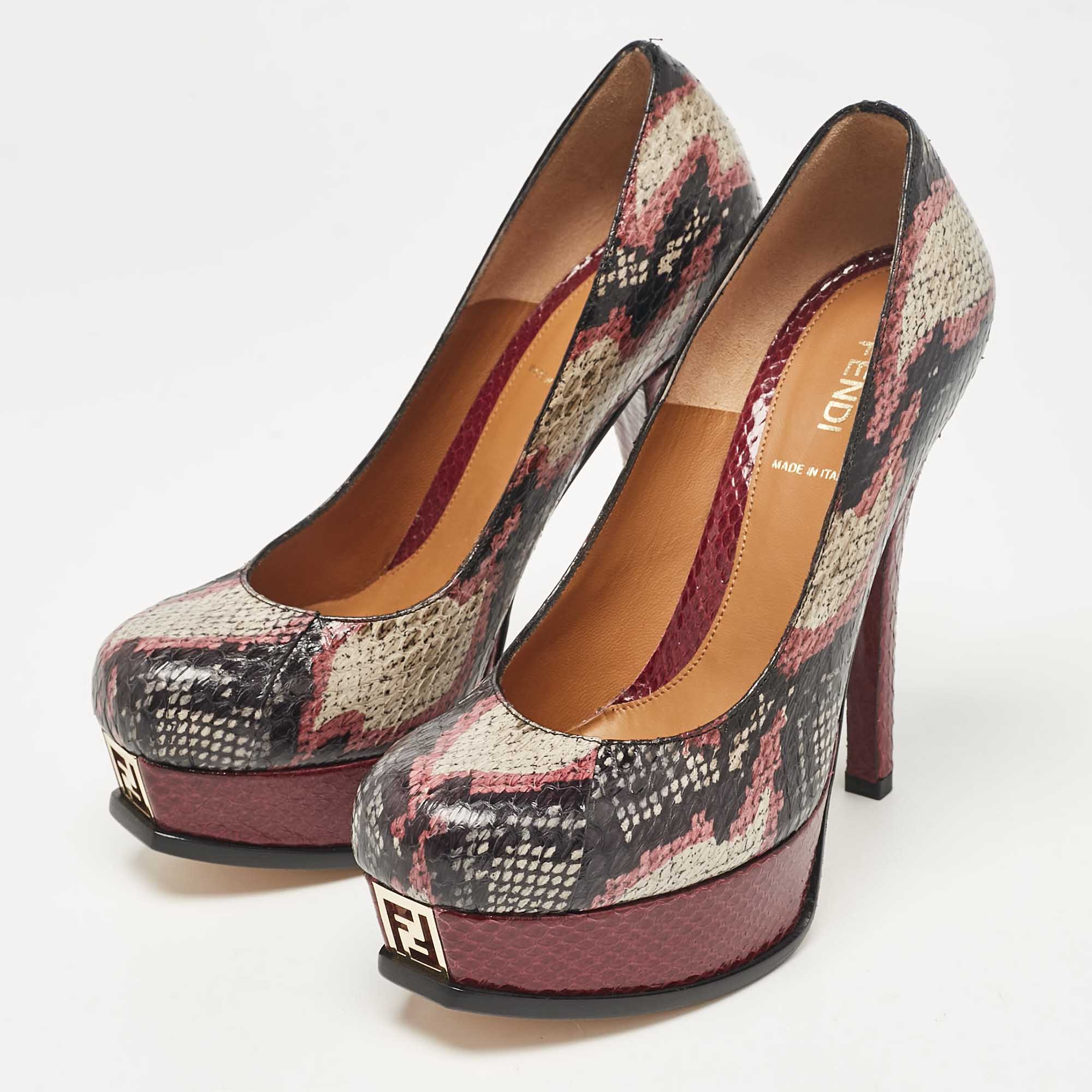 Fendi Multicolor Snakeskin Leather Fendista Platform Pumps Size 38.5