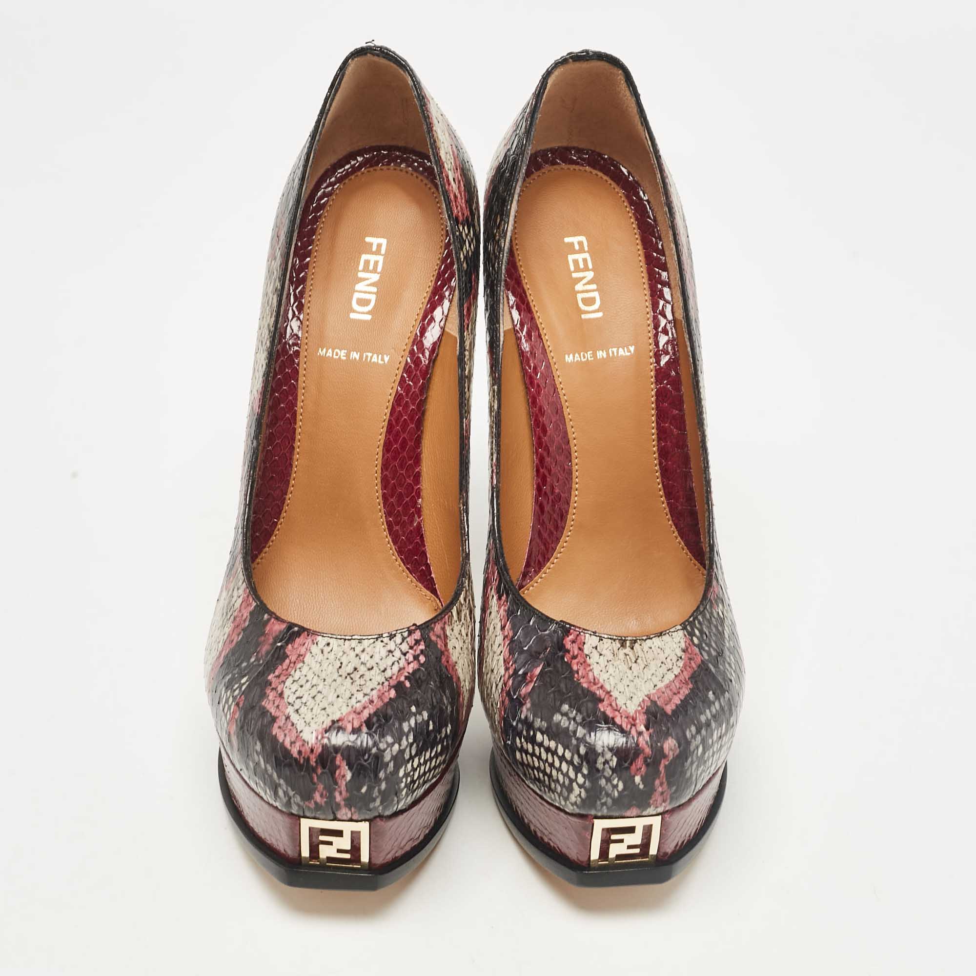 Fendi Multicolor Snakeskin Leather Fendista Platform Pumps Size 38.5