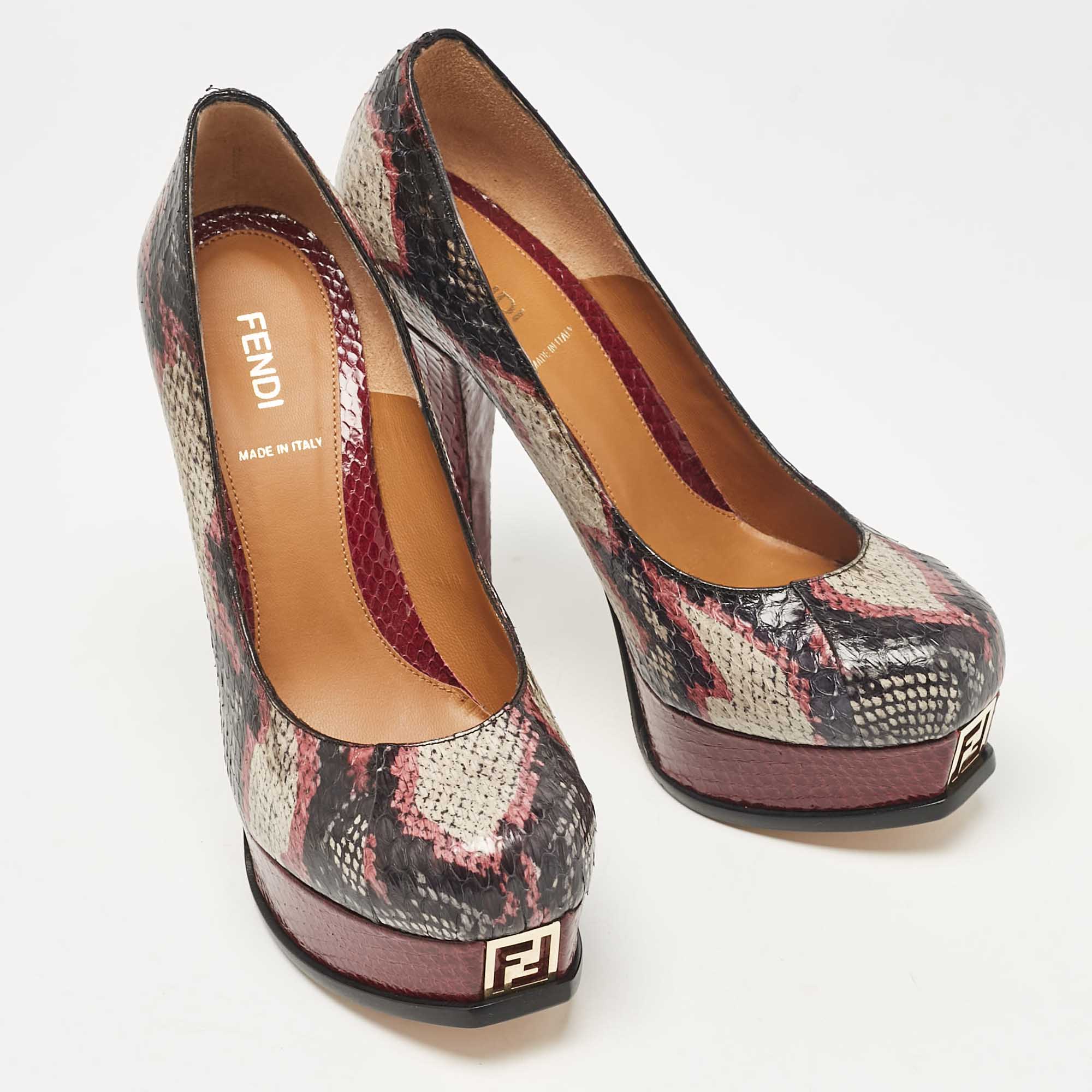 Fendi Multicolor Snakeskin Leather Fendista Platform Pumps Size 38.5