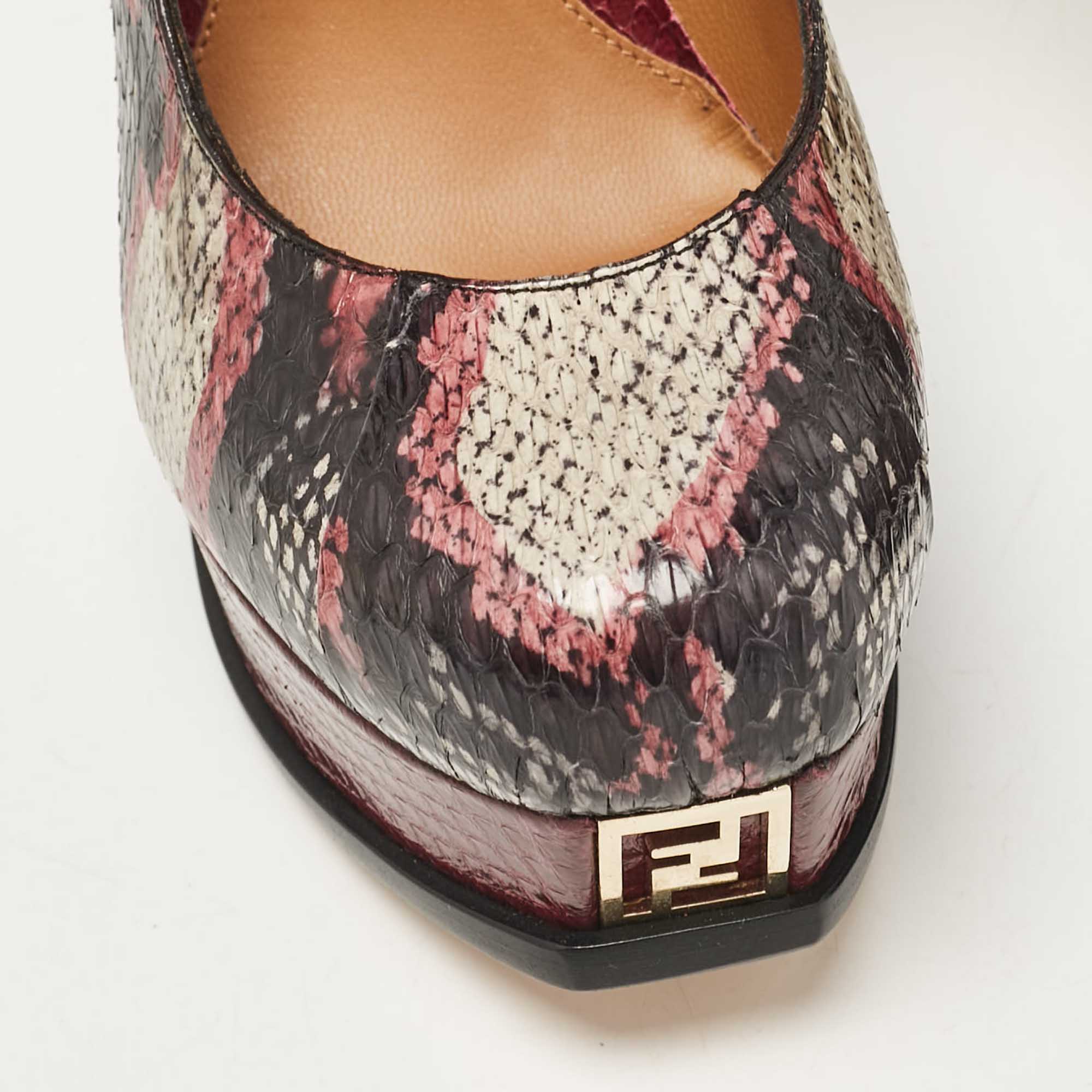 Fendi Multicolor Snakeskin Leather Fendista Platform Pumps Size 38.5