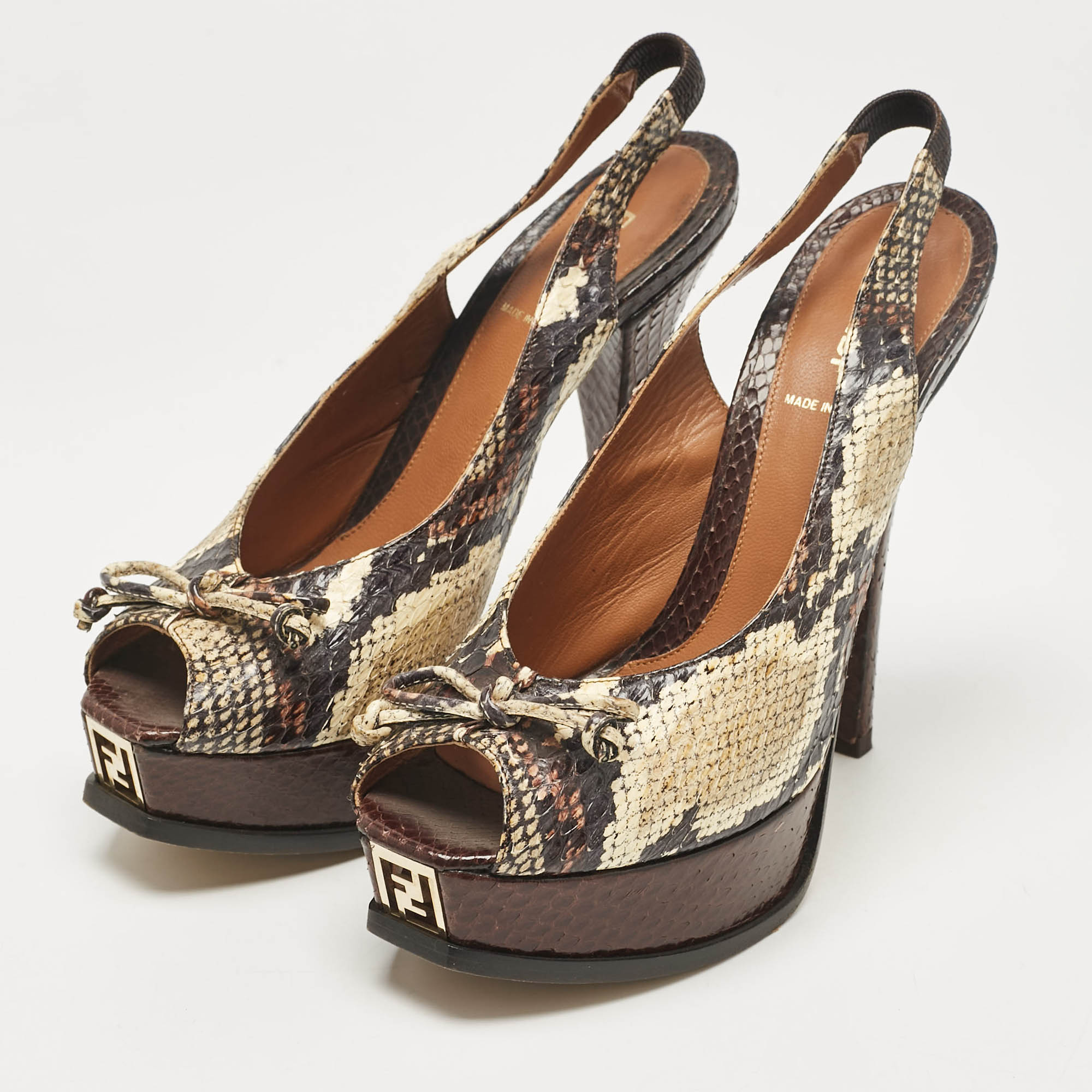 Fendi Multicolor Python Leather Fendista Platform Pumps Size 39.5