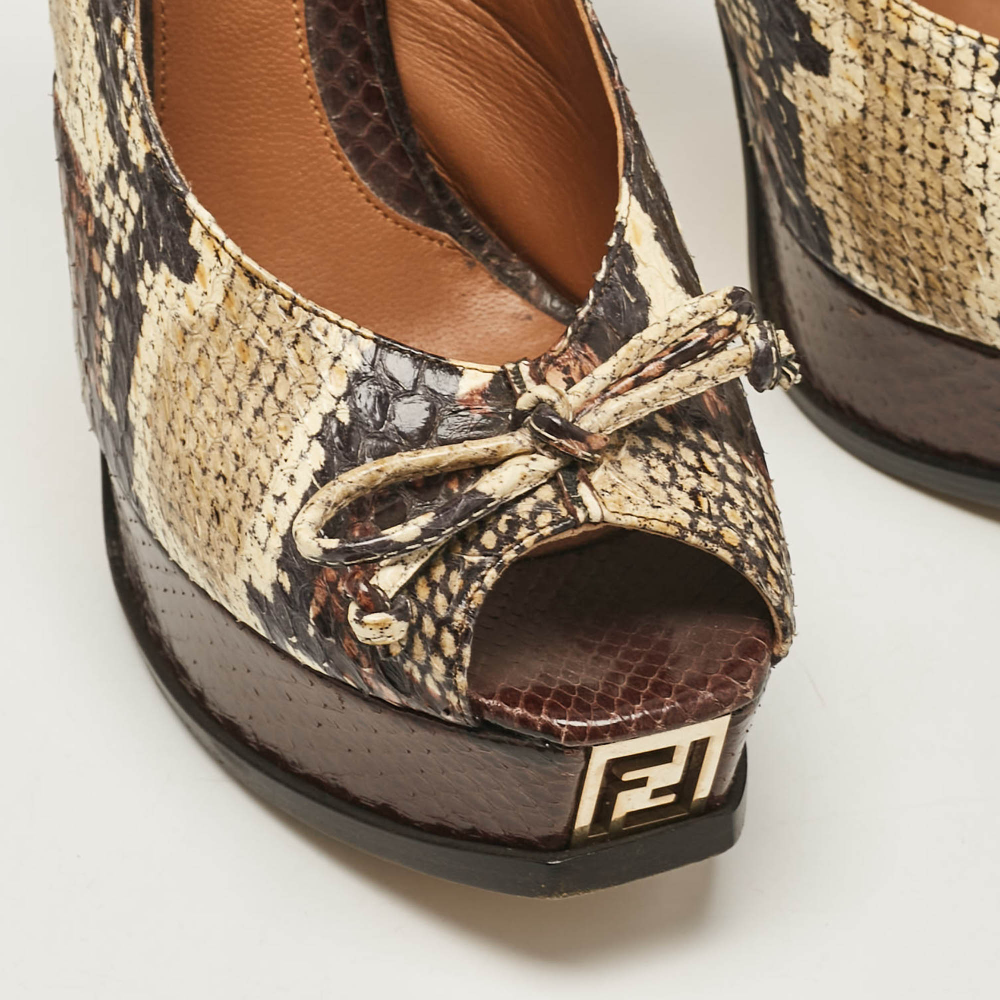 Fendi Multicolor Python Leather Fendista Platform Pumps Size 39.5