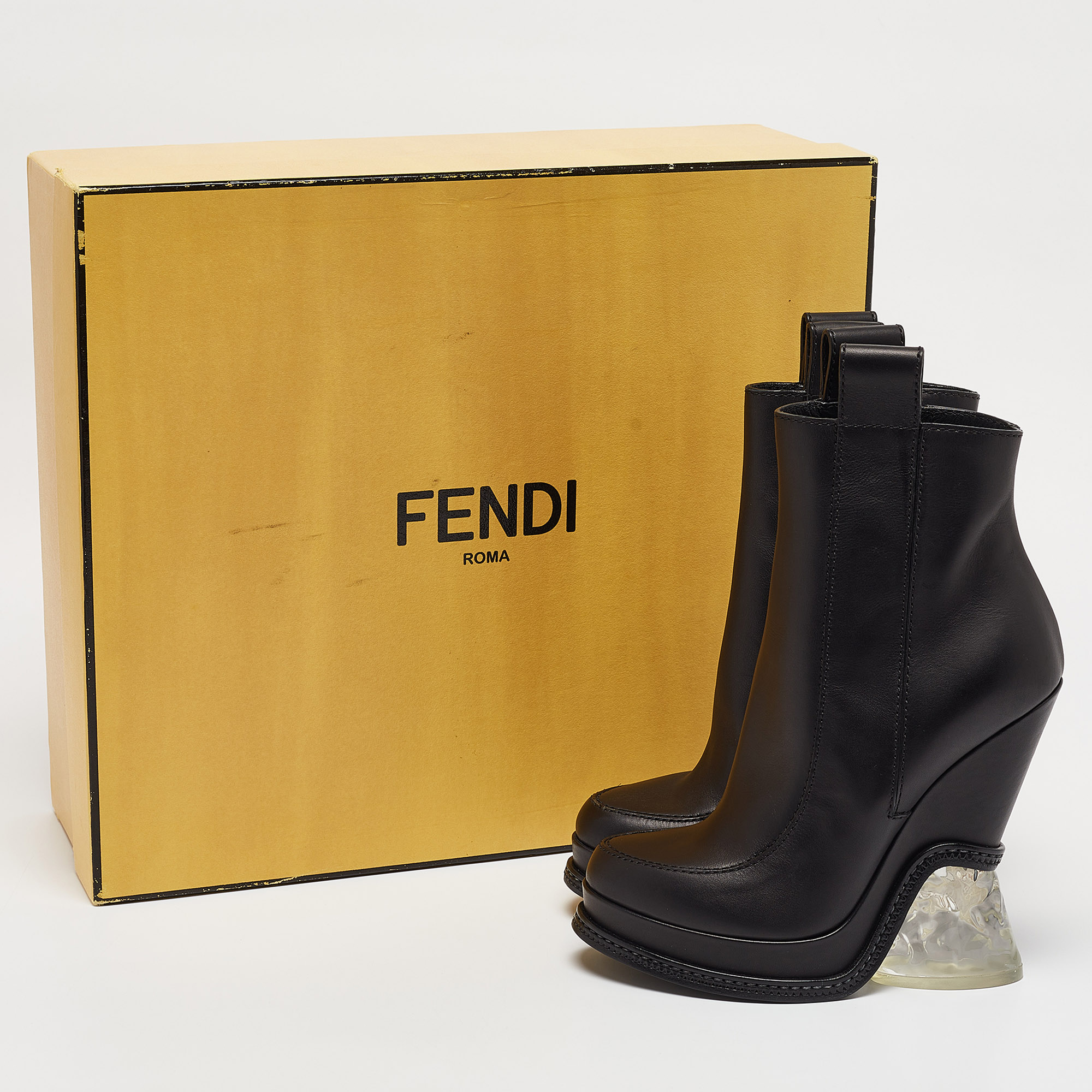 Fendi Black Leather Zip Up Ankle Length Boots Size 36