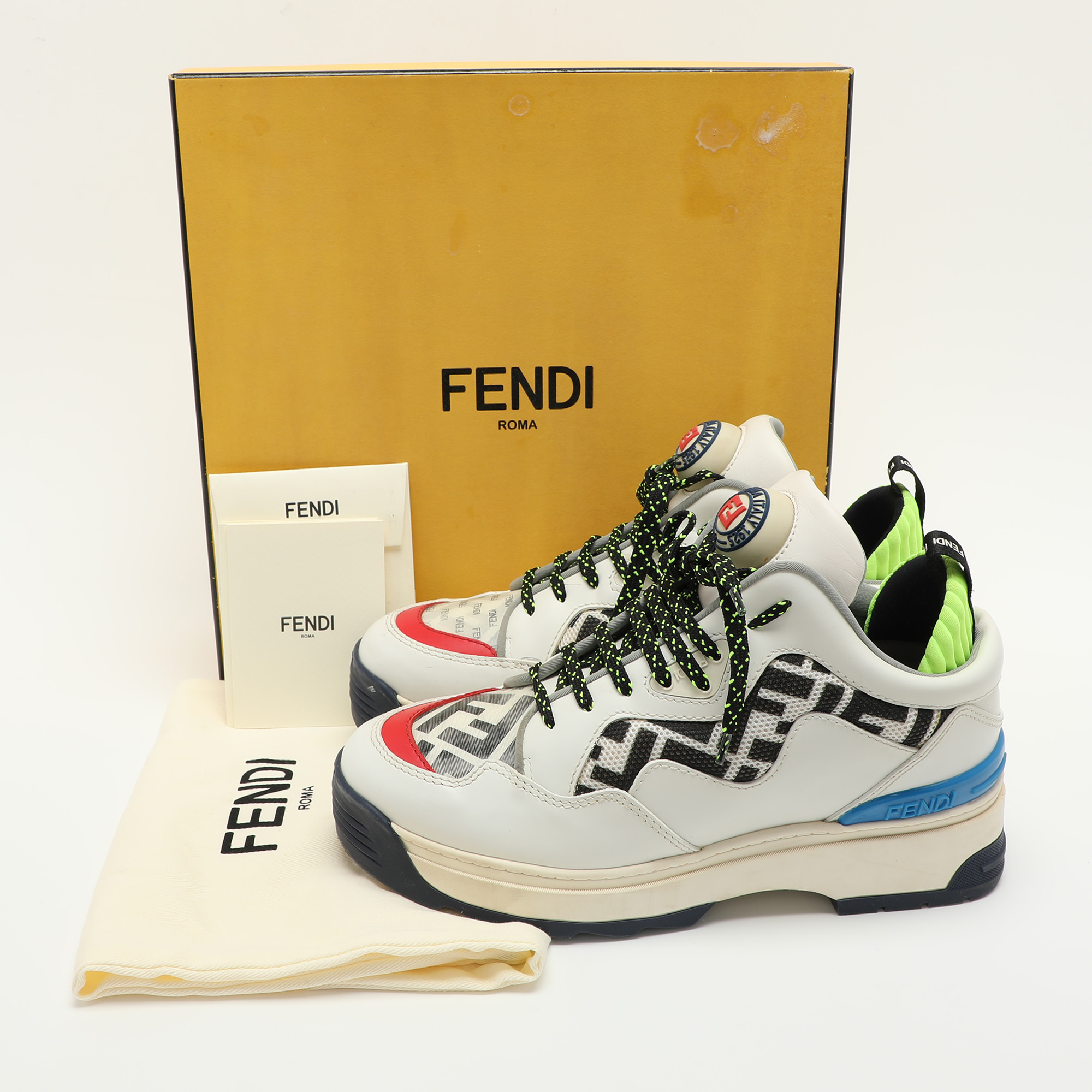 Fendi Multicolor Leather And Mesh T-Rex Low Top Sneakers Size 39