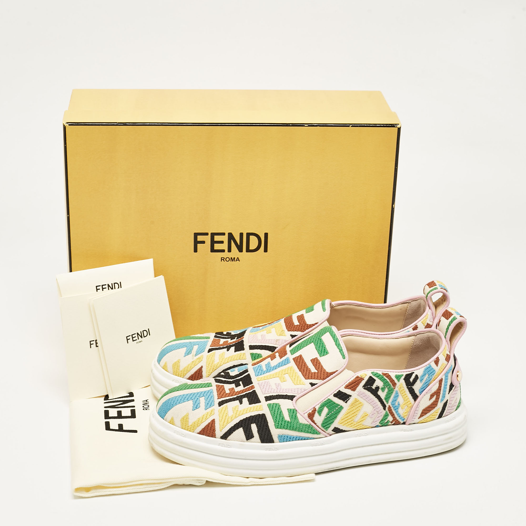 Fendi Multicolor Canvas FF Vertigo Slip On Sneakers Size 40