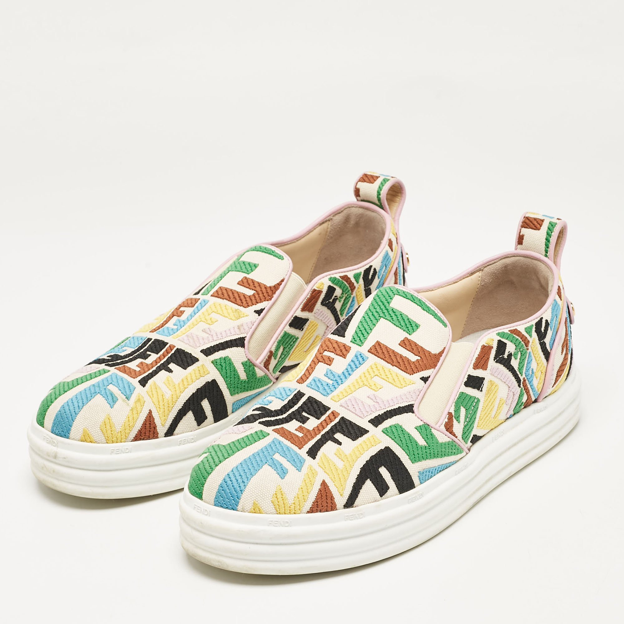 Fendi Multicolor Canvas FF Vertigo Slip On Sneakers Size 40