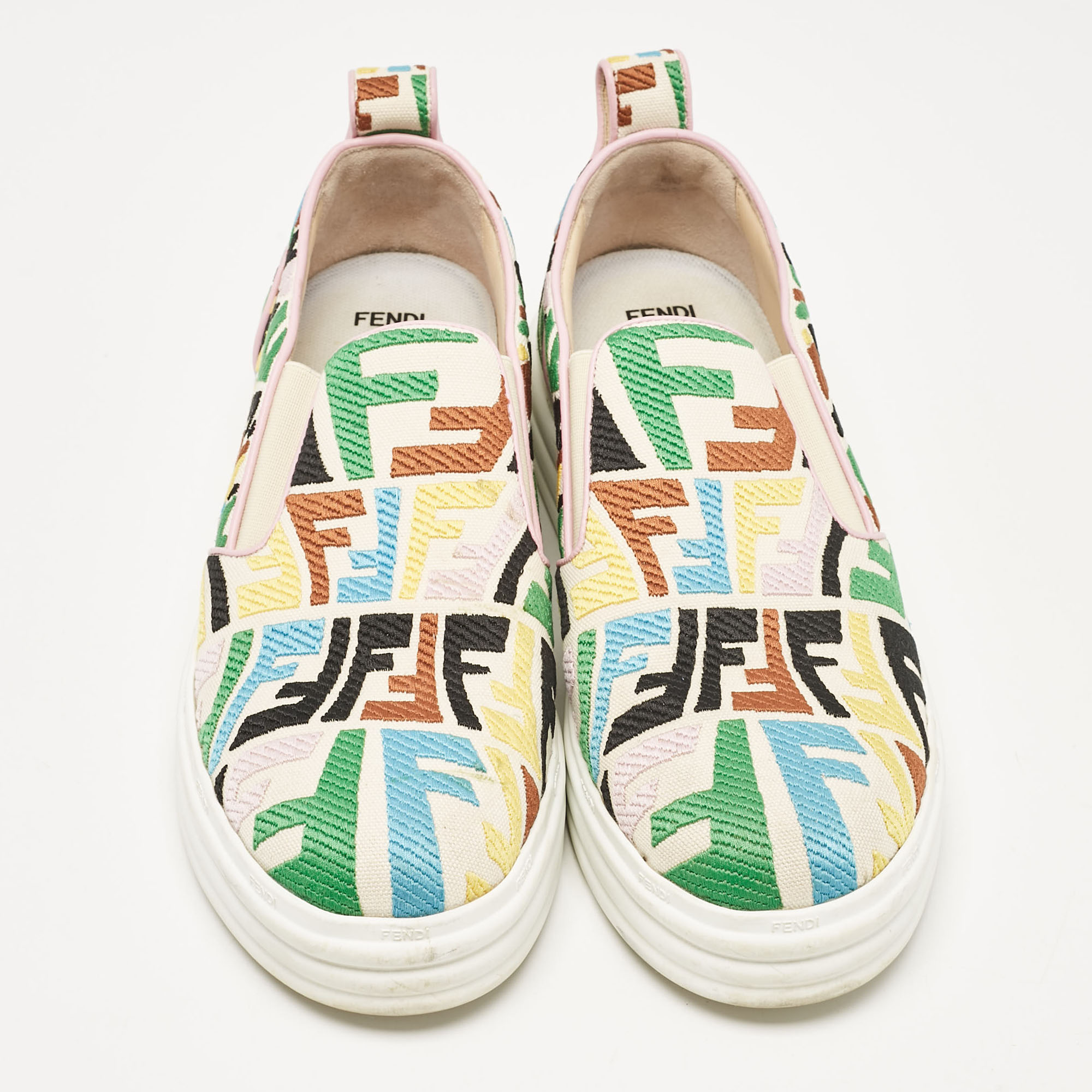 Fendi Multicolor Canvas FF Vertigo Slip On Sneakers Size 40